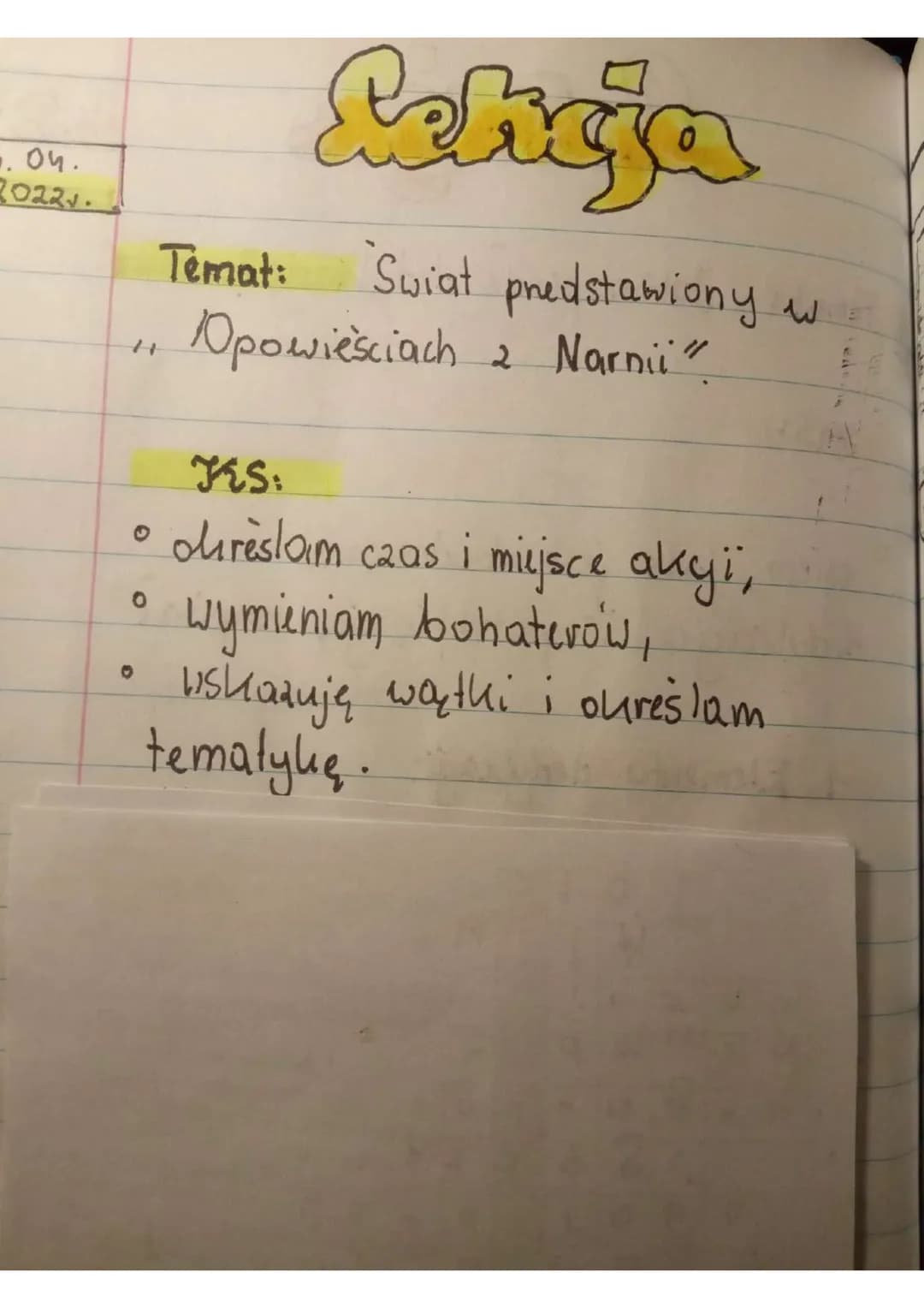 ■.04.
2022.
0
O
kehija
Swiat predstawiony w
Opowieściach 2 Narnii"
Temat:
JES:
ohreslam czas i miejsce akyi,
wymieniam bohaterow,
uskazuję w