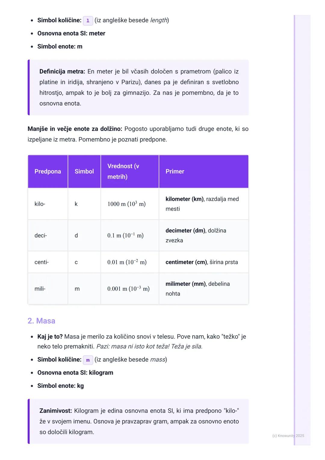 # Fizikalne količine in enote

Uvod v merjenje

V fiziki vse poskušamo izmeriti. Merjenje pomeni, da neko lastnost telesa (npr.
dolžino mize