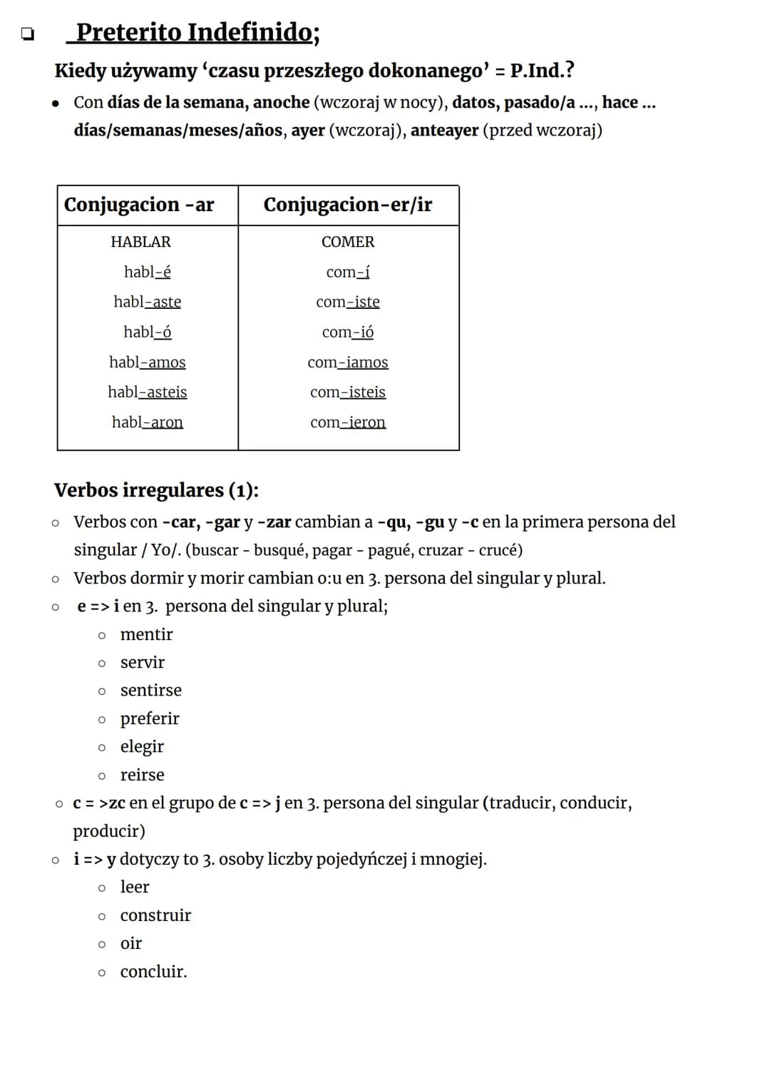 Español
□ Presente;
Conjugacion-ar Conjugacion-er Conjugacion-ir
TRABAJAR
BEBER
VIVIR
trabaj-o
beb-o
viv-0
trabaj-as
beb-es
viv-es
trabaj-a
