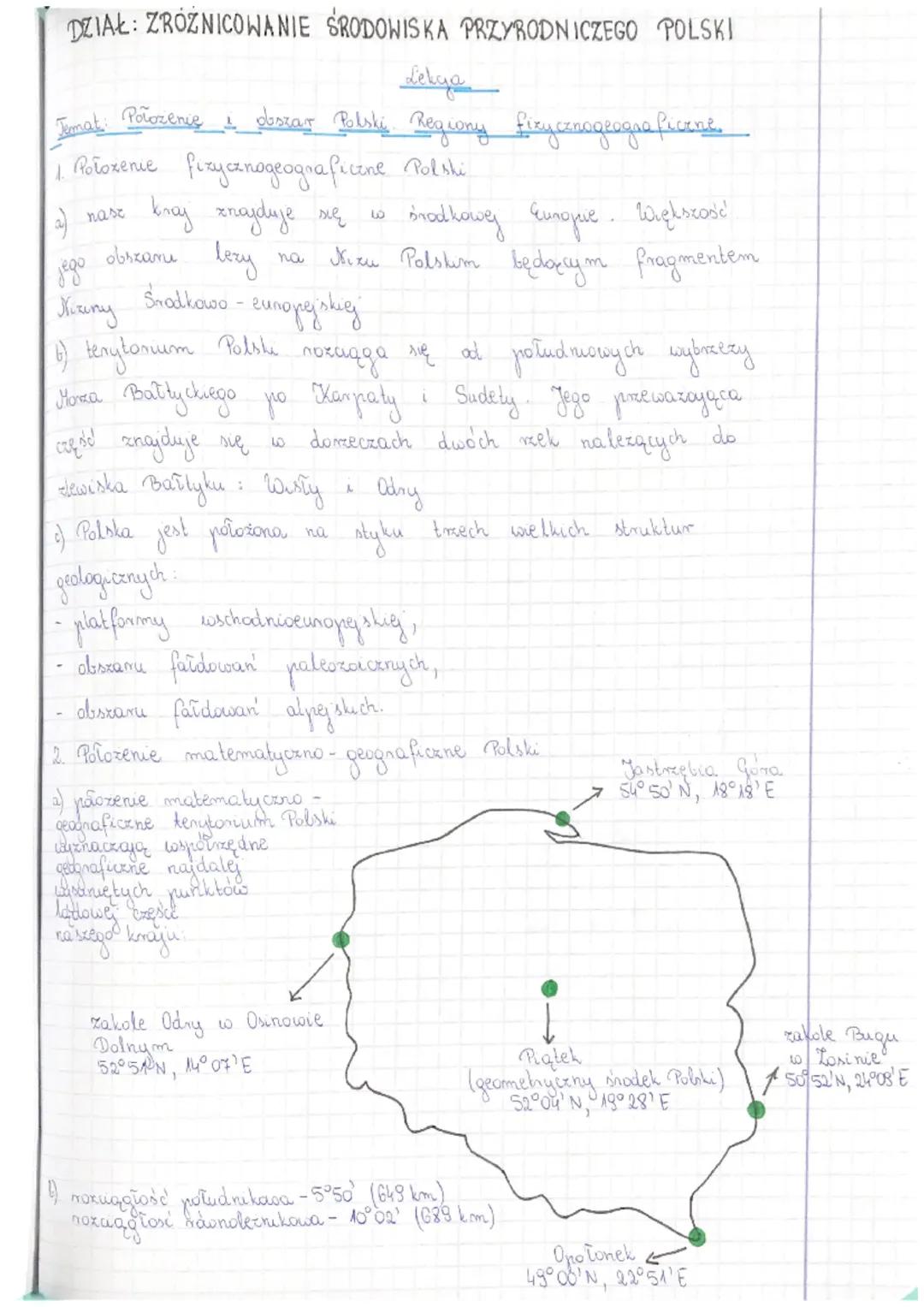 Położenie i obszar Polski. Regiony fizycznogeograficze.