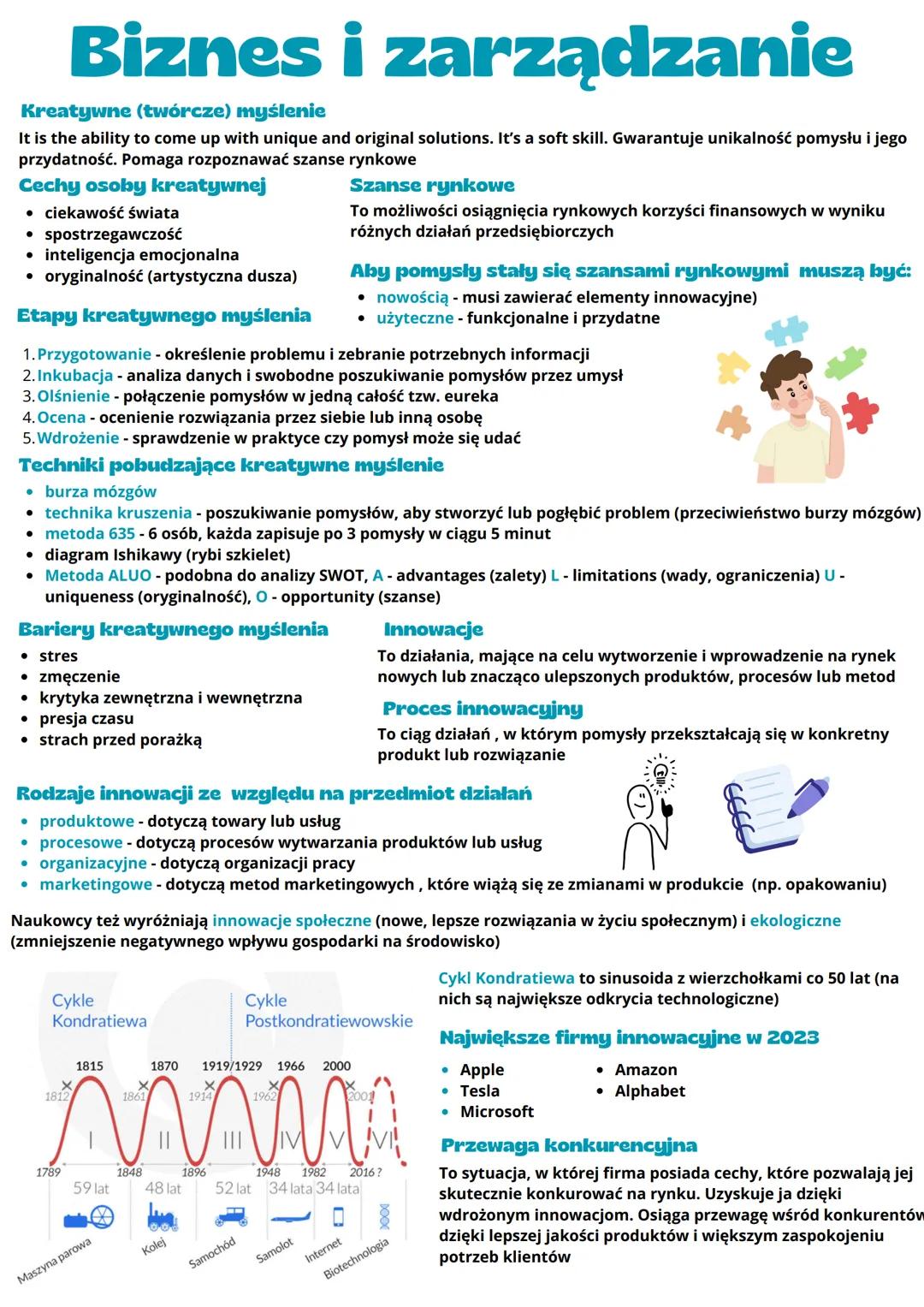 --- OCR Start ---
Biznes i zarządzanie
Kreatywne (twórcze) myślenie
It is the ability to come up with unique and original solutions. It's a 