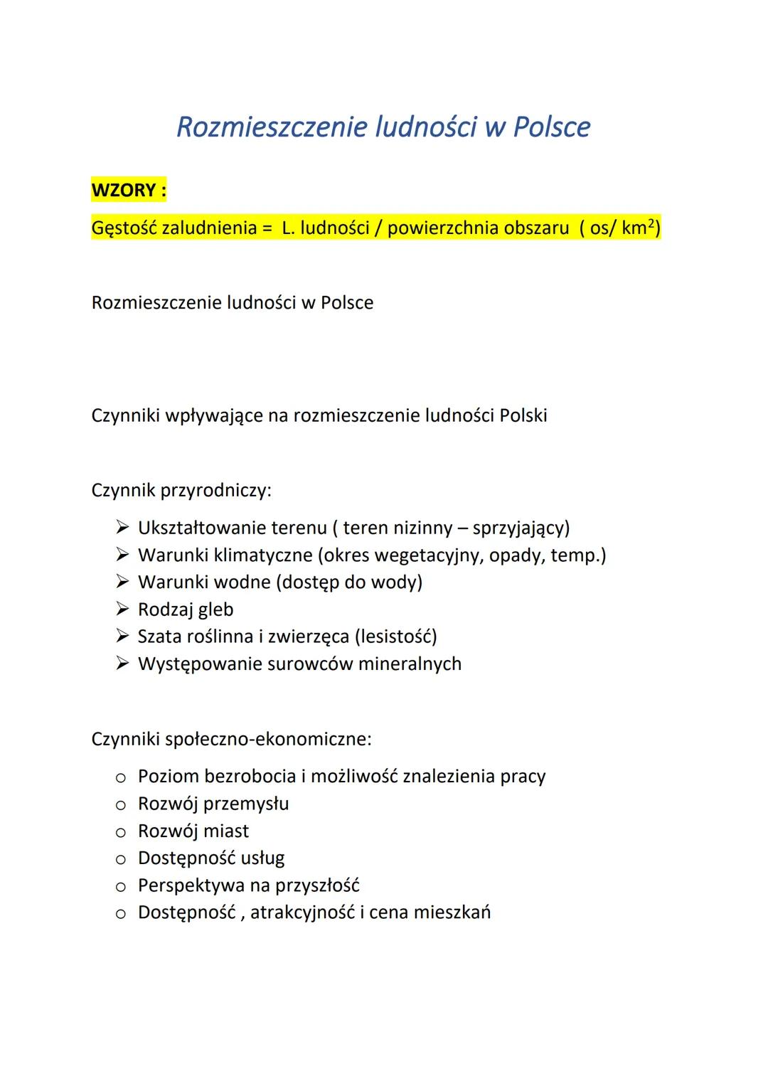 # Rozmieszczenie ludności w Polsce

WZORY:
Gęstość zaludnienia = L. ludności / powierzchnia obszaru (os/km²)

Rozmieszczenie ludności w Pols