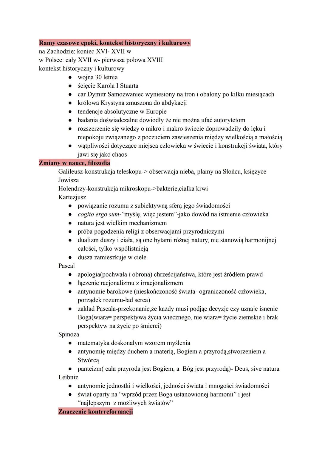 Barok - Klasa 2: Materiały do zwiększonego poziomu zaawansowania