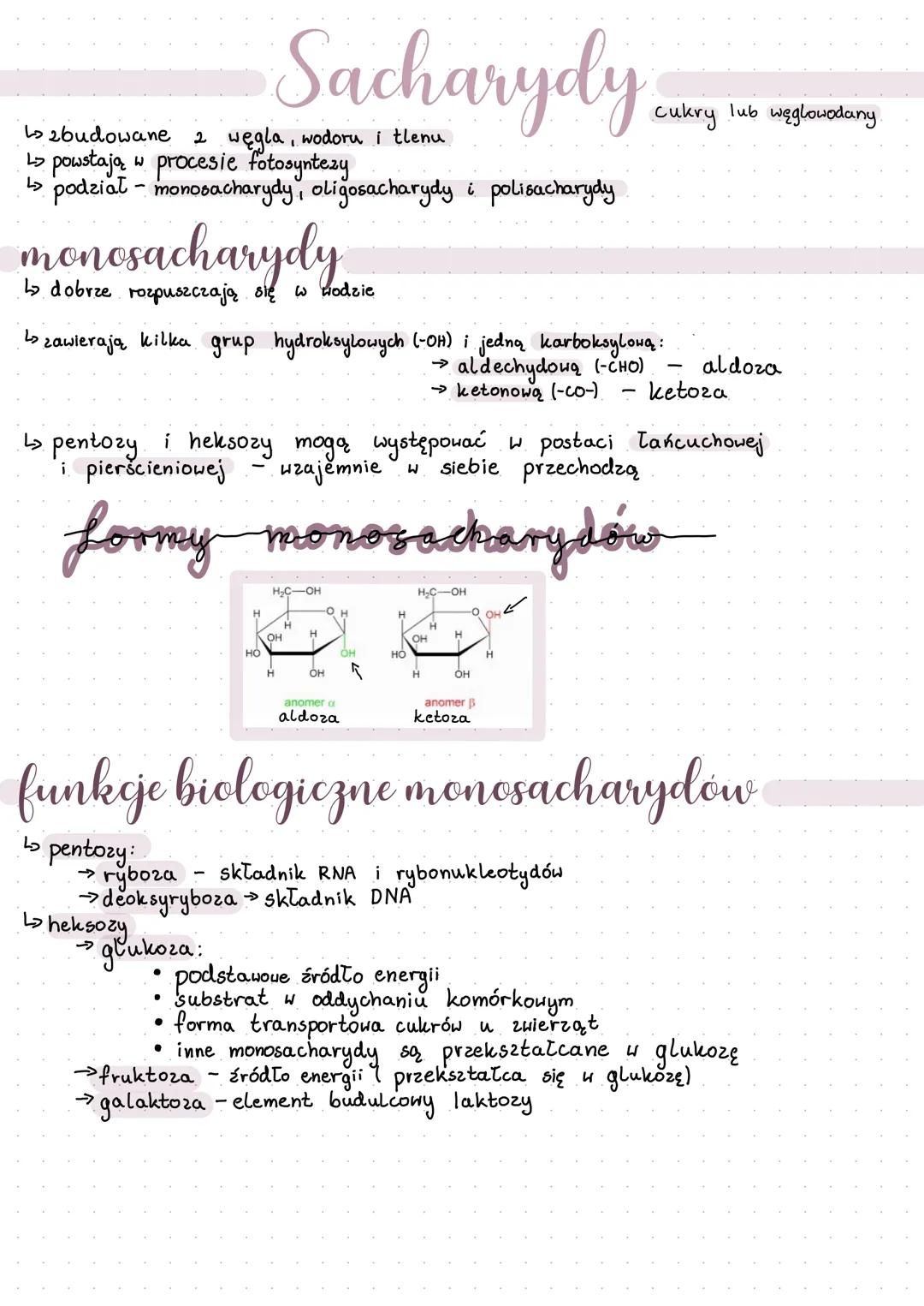 L2budowane
L> powstają w procesie fotosyntezy
↳ podział - monosacharydy, oligosacharydy i polisacharydy
ما
monosacharydy
↳₂ dobrze rozpuszcz