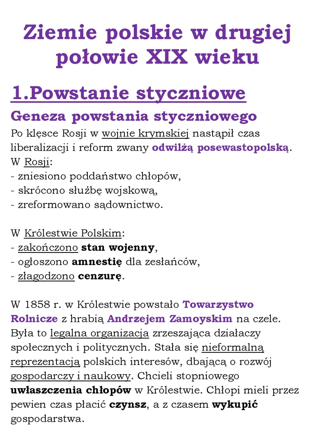 Przyczyny i skutki powstania styczniowego – notatka dla ucznia