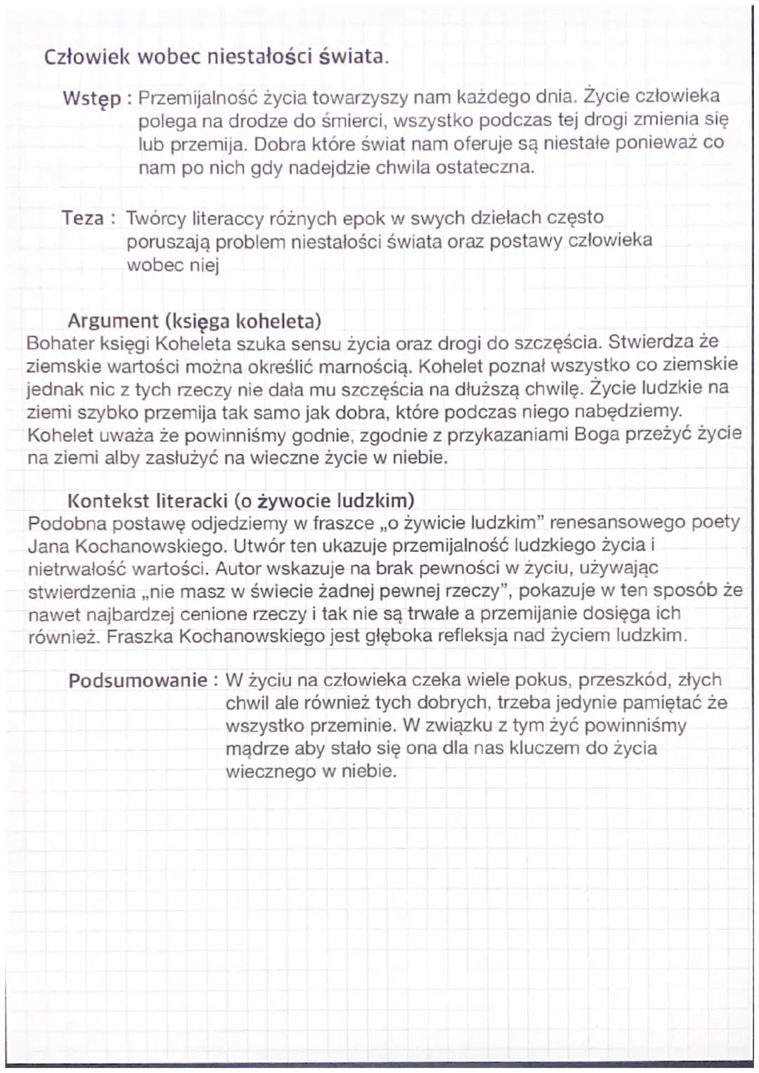 Człowiek wobec niestałości świata. Omów zagadnienie 