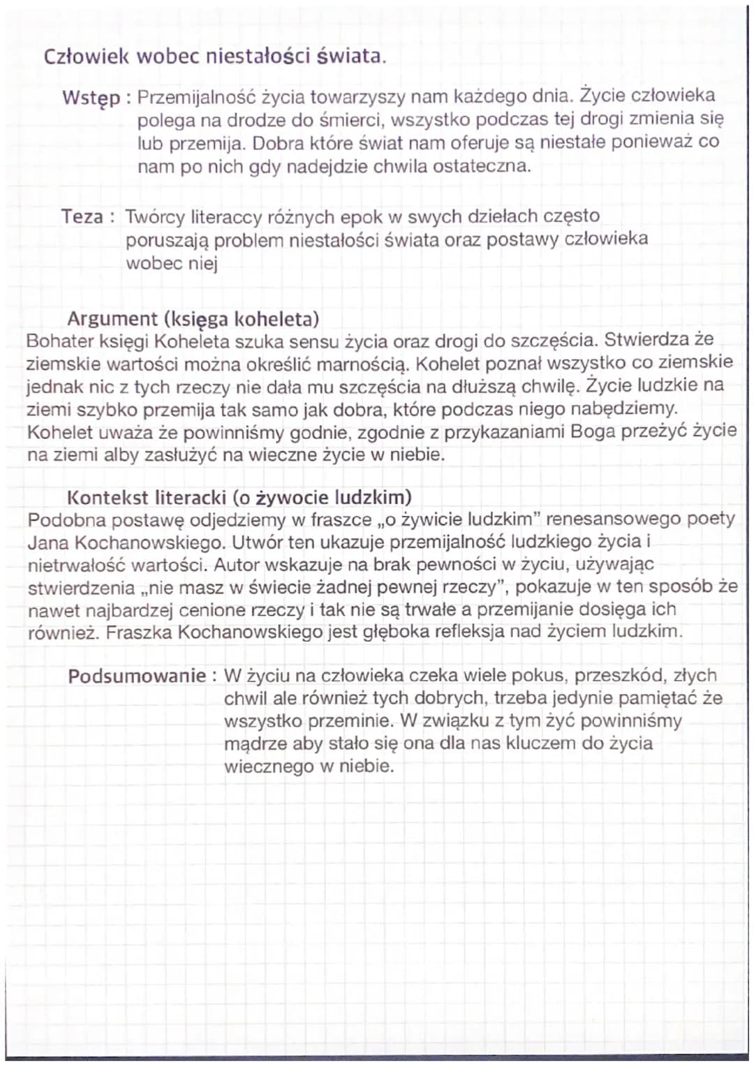 Człowiek wobec niestałości świata.
Wstęp: Przemijalność życia towarzyszy nam każdego dnia. Życie człowieka
polega na drodze do śmierci, wszy