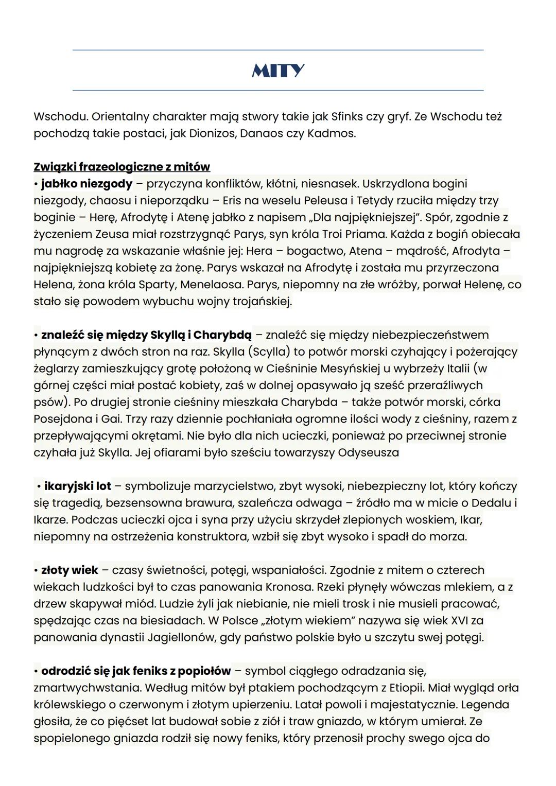 Podział mitów
Mity greckie możemy klasyfikować na kilka różnych sposobów. Podstawowy podział
mitów związany jest z ich tematyką. Głównymi pr