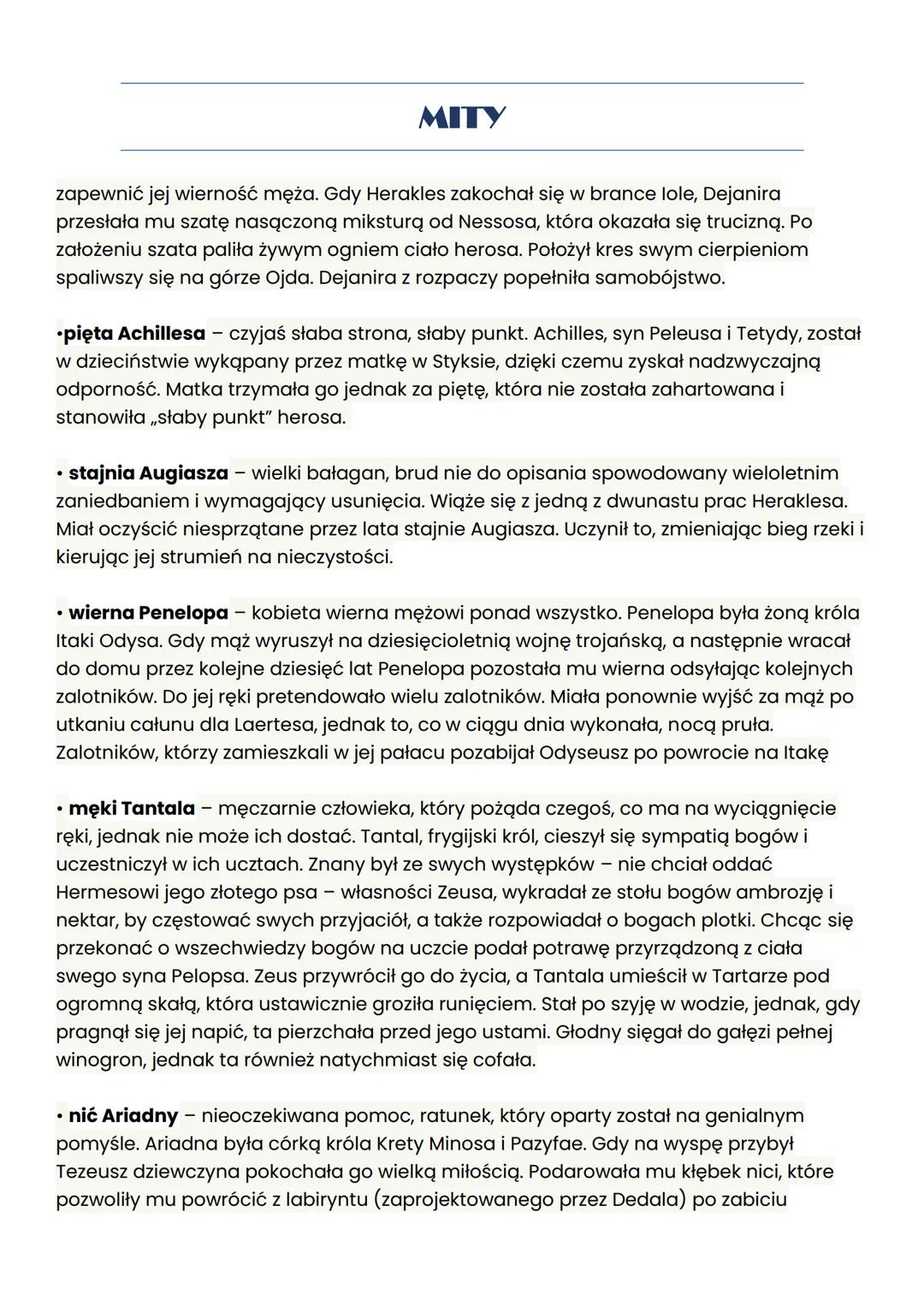 Podział mitów
Mity greckie możemy klasyfikować na kilka różnych sposobów. Podstawowy podział
mitów związany jest z ich tematyką. Głównymi pr