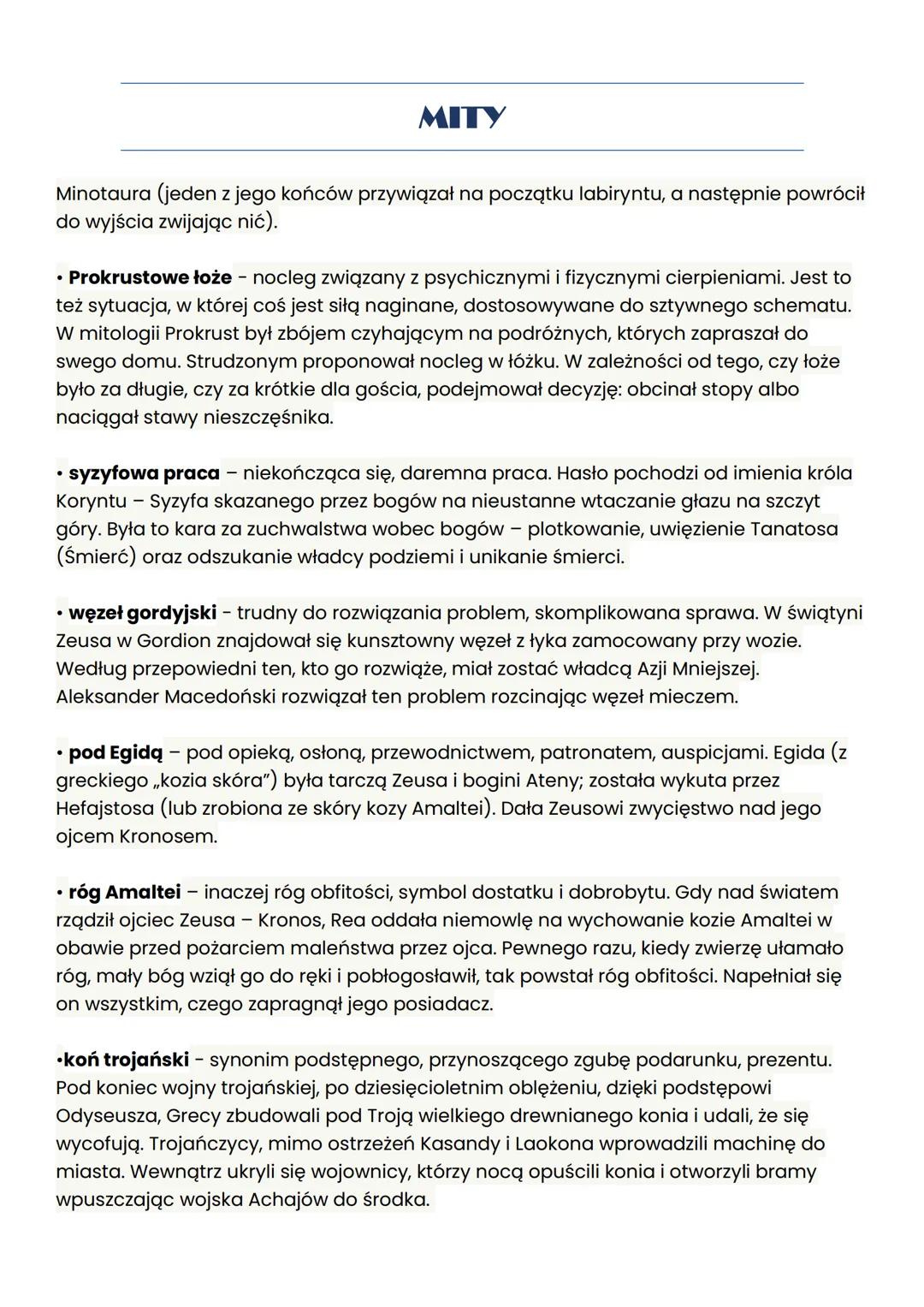 Podział mitów
Mity greckie możemy klasyfikować na kilka różnych sposobów. Podstawowy podział
mitów związany jest z ich tematyką. Głównymi pr