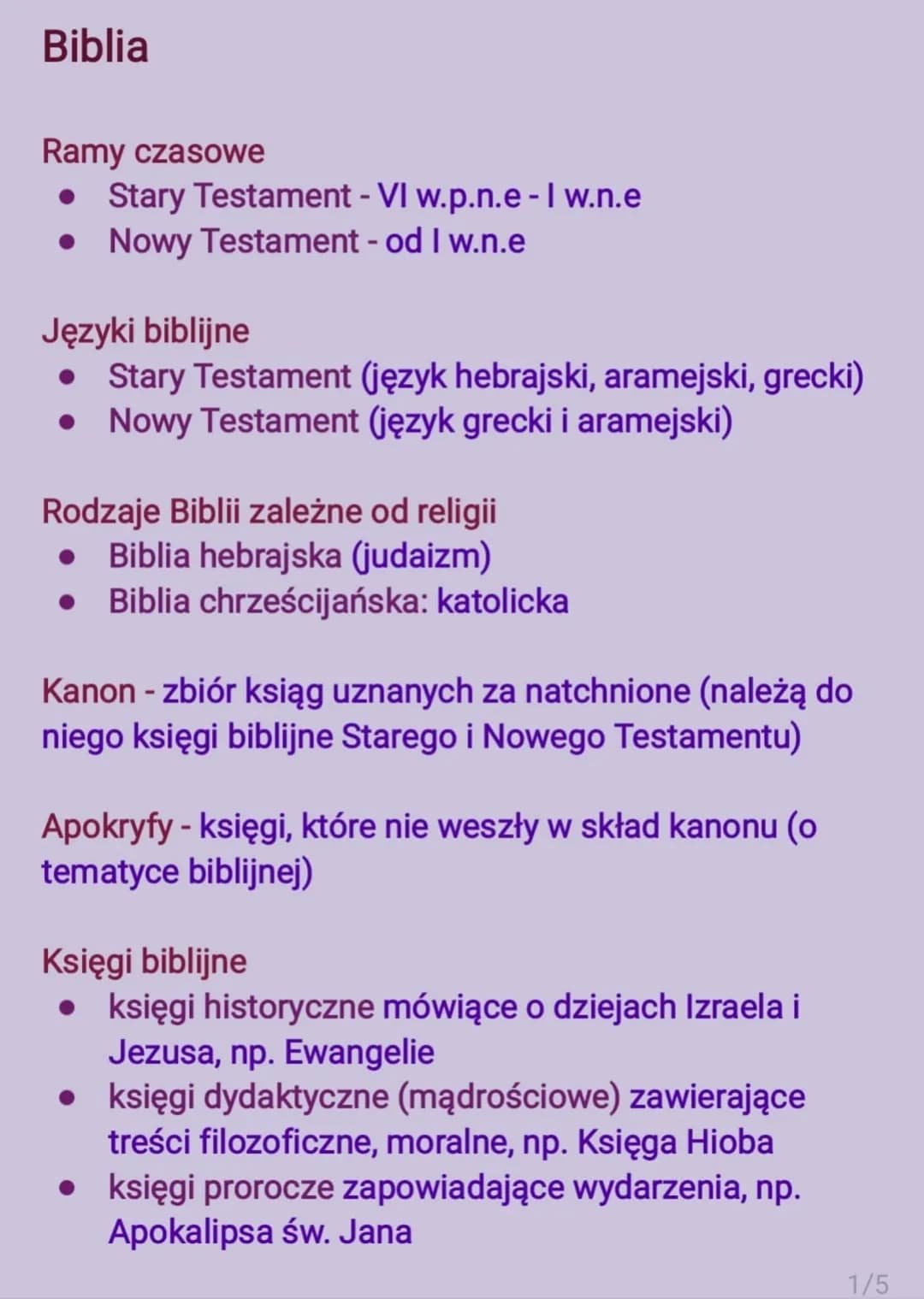 Biblia
Ramy czasowe
• Stary Testament - VI w.p.n.e - I w.n.e
• Nowy Testament - od I w.n.e
Języki biblijne
• Stary Testament (język hebrajsk