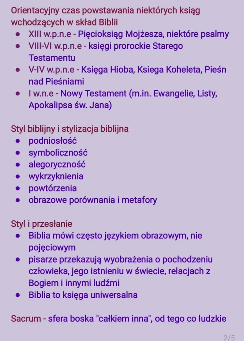 Biblia
Ramy czasowe
• Stary Testament - VI w.p.n.e - I w.n.e
• Nowy Testament - od I w.n.e
Języki biblijne
• Stary Testament (język hebrajsk