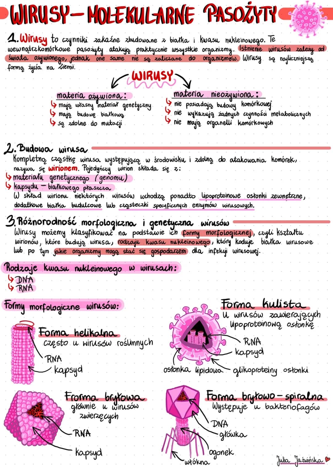 WIRUSY-MOLEKULARNE PASOŻYTICAL
Te
1. Wirusy to czynniki zakaźne zbudowane z białka i kwasu nukleinowego.
wewnątrzkomórkowe pasożyty atakują 
