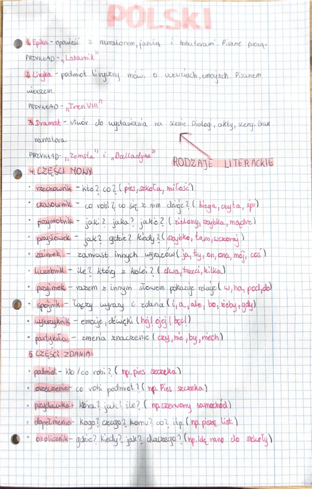 POLSKI
1. Epika - opowieść narratorem, fabułą i bohaterami. Pisane prozą.
PRZYKŁAD - "Latarnia"
2. Lirika - podmiot liryczny mówi o uczuciac