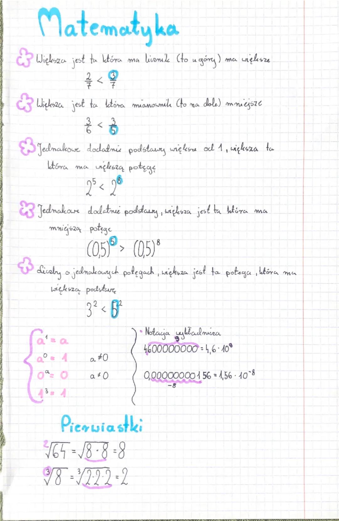 # Matematyka

& Większa jest ta która ma livznik (to u góry) ma vięlisze

$
\frac{2}{7} < \frac{3}{7}
$

& Większa jest ta która mianownik (