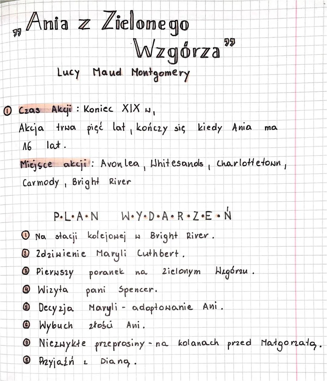 Ania z Zielonego Wzgórza: Czas i Miejsce Akcji, Streszczenie i Plan Wydarzeń