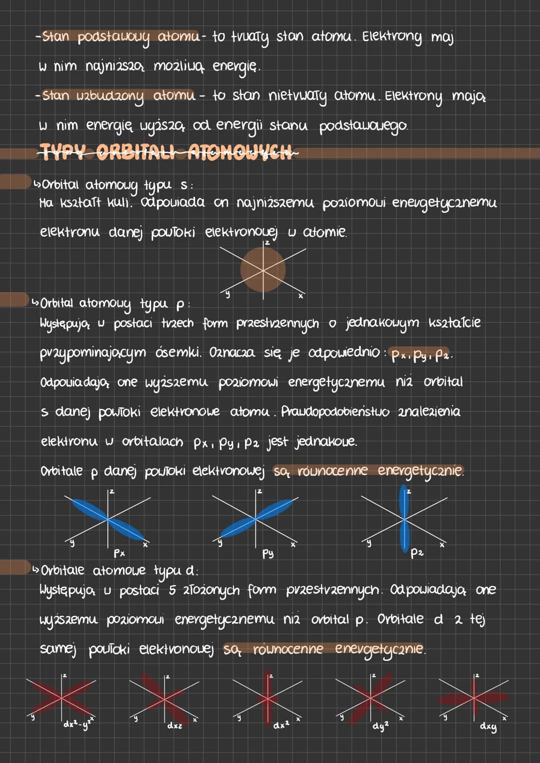 ↳>Orbital atomowy typu f
Występują w postaci & skomplikowanych form przestrzennych. Odpowiadają
one wyższemu poziomowi energetycznemu niz ov