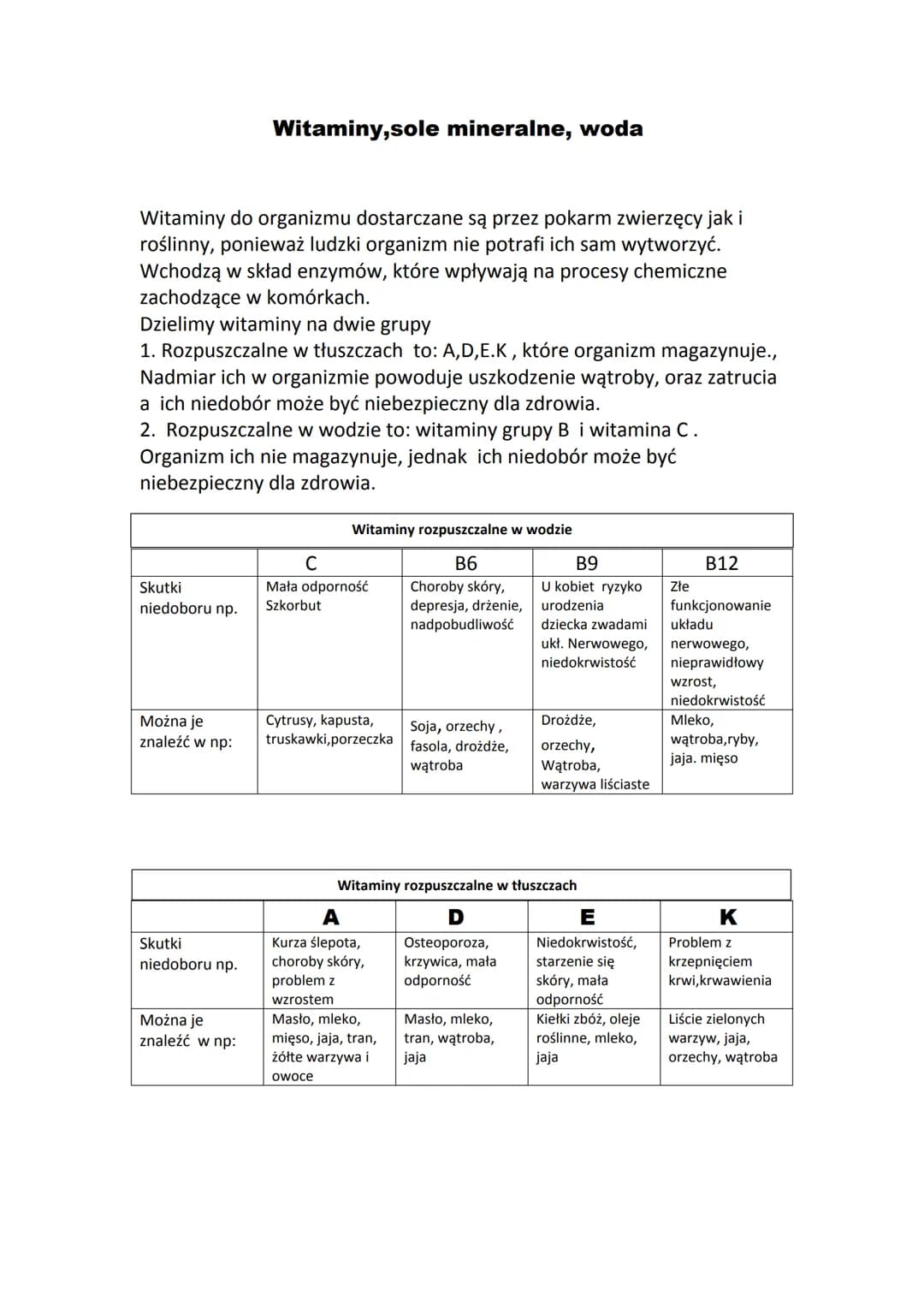 Witaminy do organizmu dostarczane są przez pokarm zwierzęcy jak i
roślinny, ponieważ ludzki organizm nie potrafi ich sam wytworzyć.
Wchodzą 