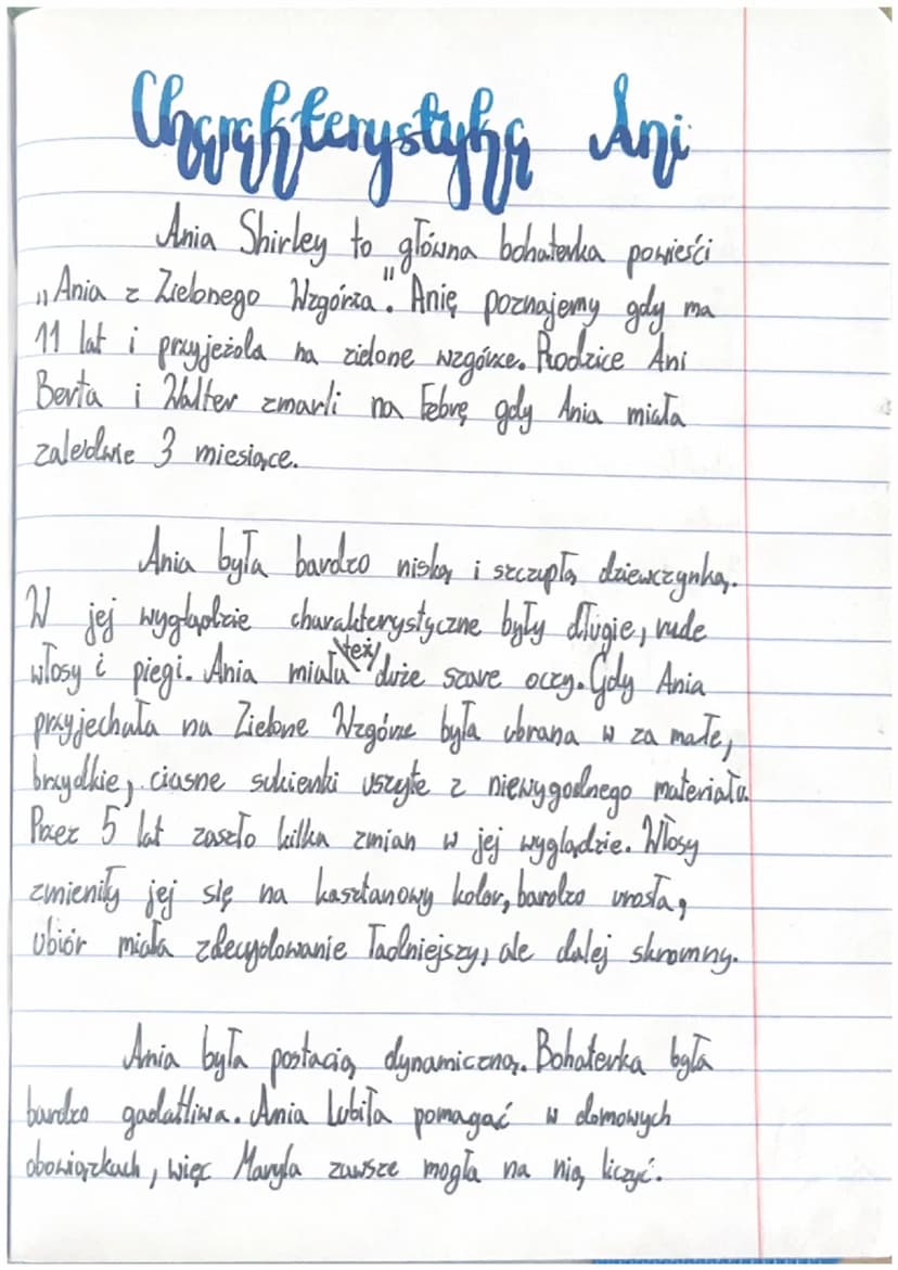 Charakterystyka Ani Z Zielonego Wzgórza Praca Klasowa Charakterystyka Ani z Zielonego Wzgórza - Klasa 6, Klasa 5, 150 słów