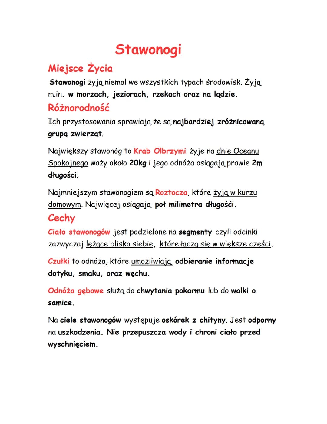 Stawonogi
Miejsce Życia
Stawonogi żyją niemal we wszystkich typach środowisk. Żyją
m.in. w morzach, jeziorach, rzekach oraz na lądzie.
Różno