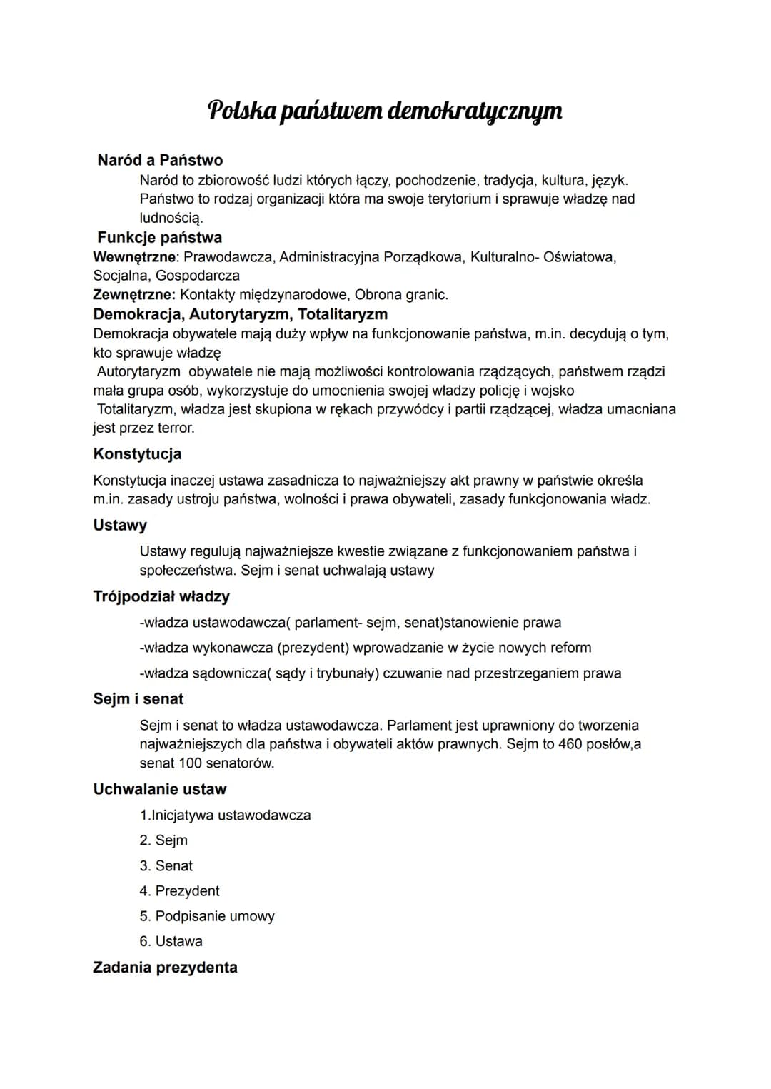 Polska państwem demokratycznym
Naród a Państwo
Naród to zbiorowość ludzi których łączy, pochodzenie, tradycja, kultura, język.
Państwo to ro