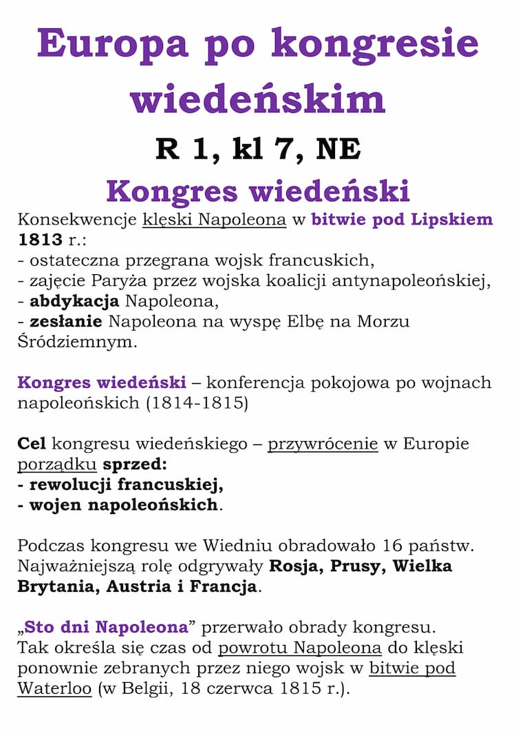 Know Europa po kongresie wiedeńskim R 1, kl 7, NE thumbnail