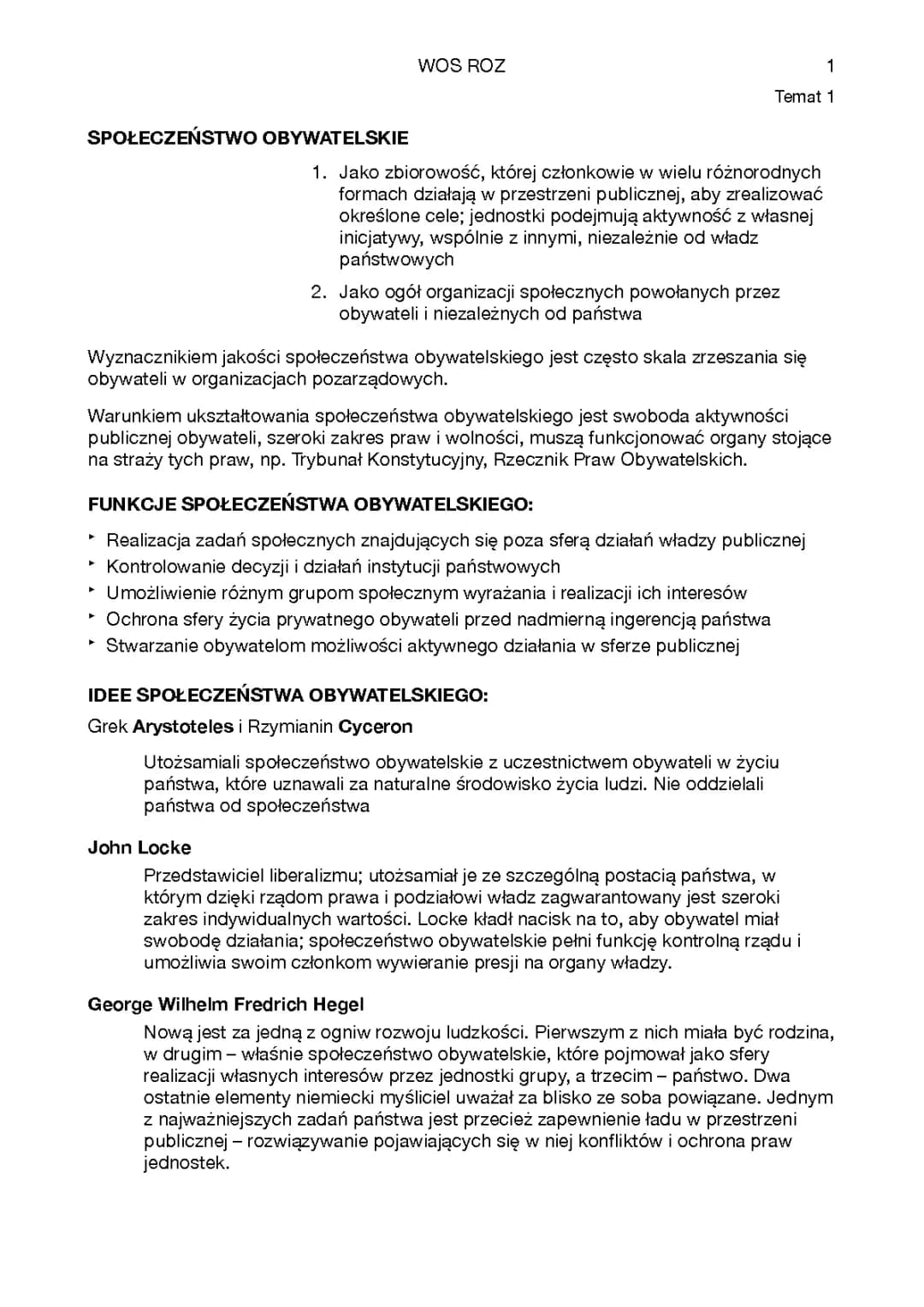 Społeczeństwo obywatelskie HiT - WOS rozszerzony notatki 1 liceum