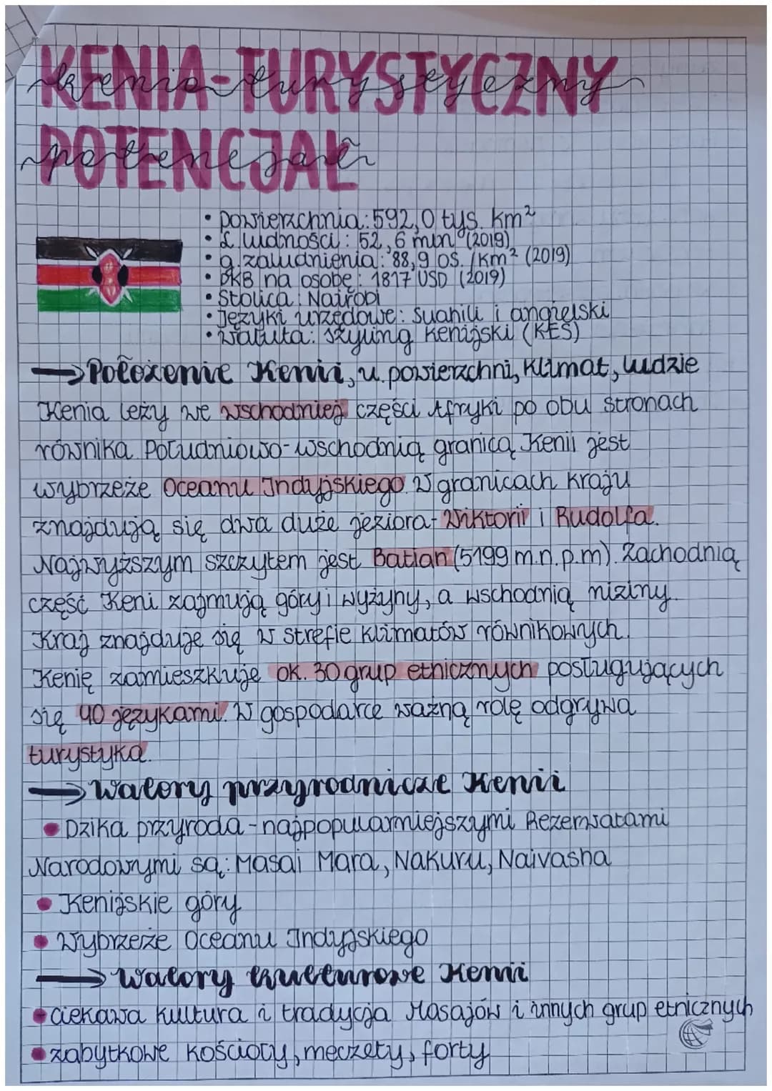 KENIA TURYSTYCZNY
POTENCJAL
●
powierzchnia: 592,0 tys. km ²
& ludności: 52,6 min
a.zaludnienia: 88,9 0$./km² (2019)
OKB na osobe: 1817 USD (