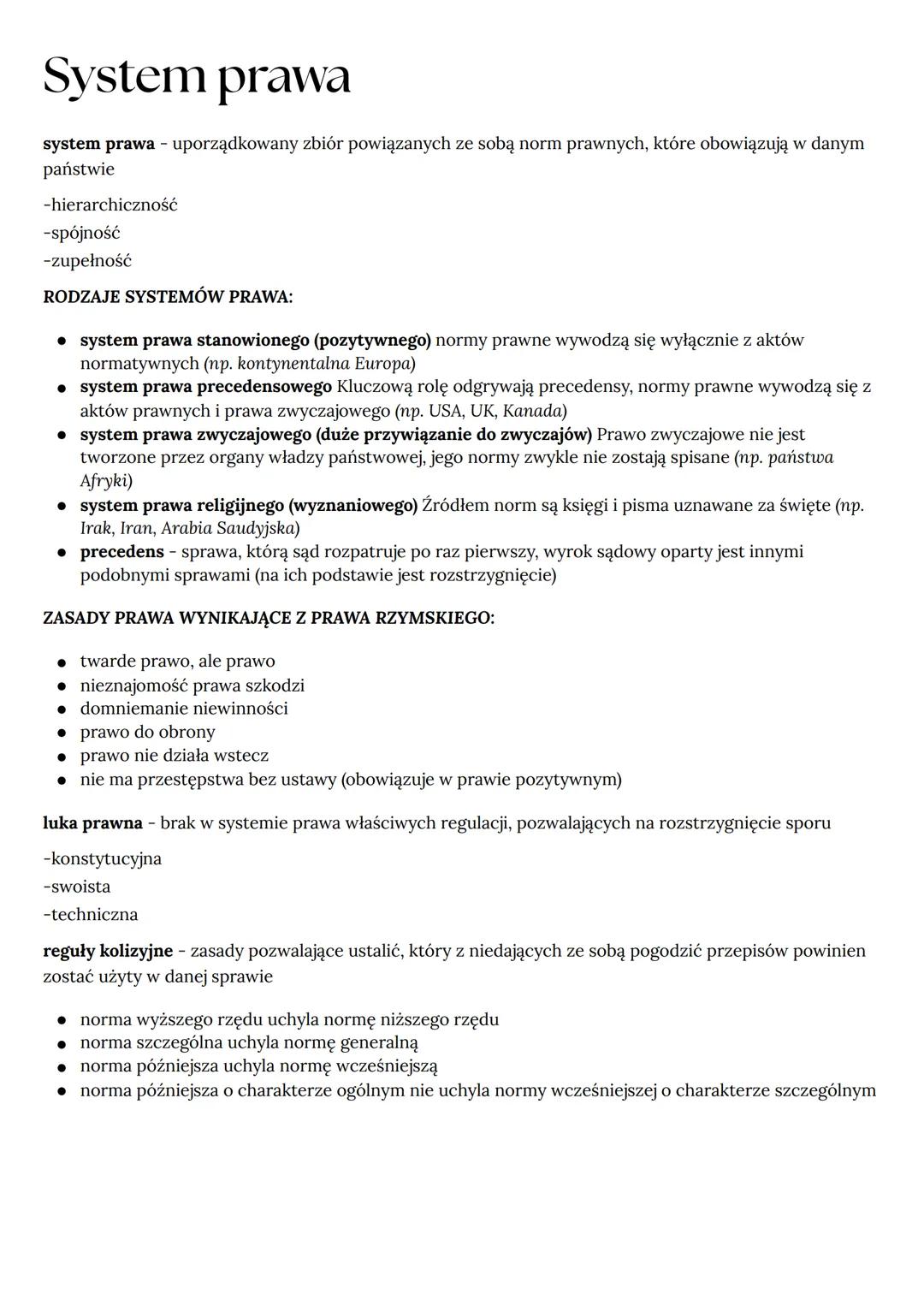 # System prawa

system prawa - uporządkowany zbiór powiązanych ze sobą norm prawnych, które obowiązują w danym
państwie

- hierarchiczność
-