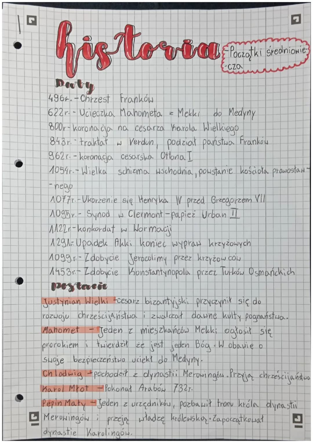 Początki średniowiecza daty i postacie