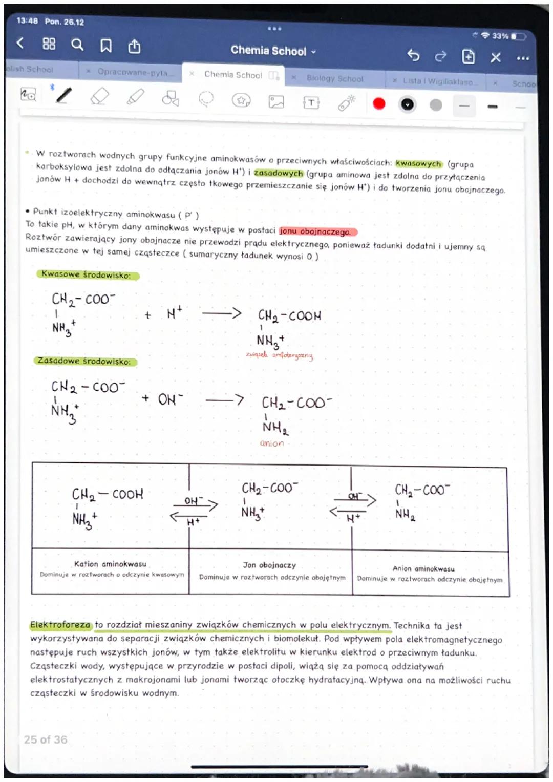 13:48 Pon. 26.12
< 88 Q
olish School
x Opracowane-pyla..
H
I
NH₂
H-C-COOH
Aminokwasy
Aminokwasy to wielofunkcyjne pochodne węglowodorów, w s
