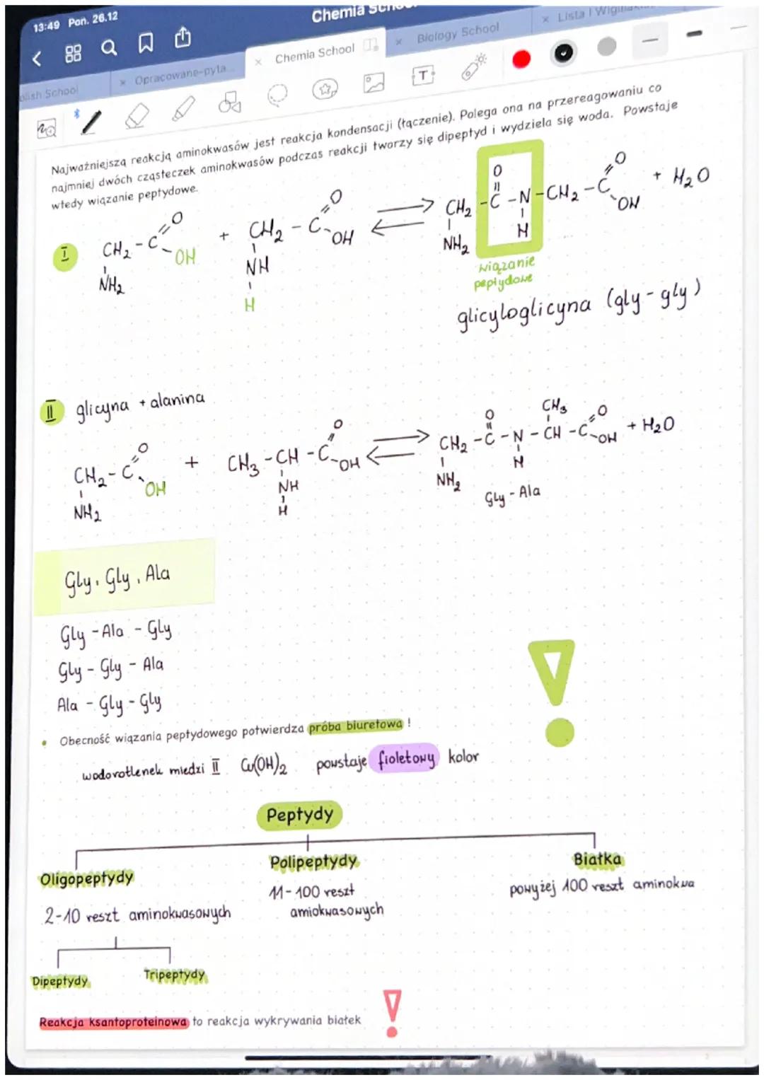 13:48 Pon. 26.12
< 88 Q
olish School
x Opracowane-pyla..
H
I
NH₂
H-C-COOH
Aminokwasy
Aminokwasy to wielofunkcyjne pochodne węglowodorów, w s