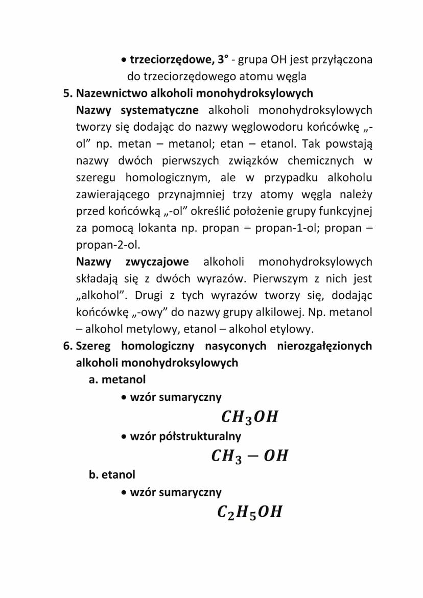 Alkohole monohydroksylowe
1. Co to są alkohole?
Alkohole to jednofunkcyjne pochodne węglowodorów,
które zawierają w cząsteczkach grupę hydro
