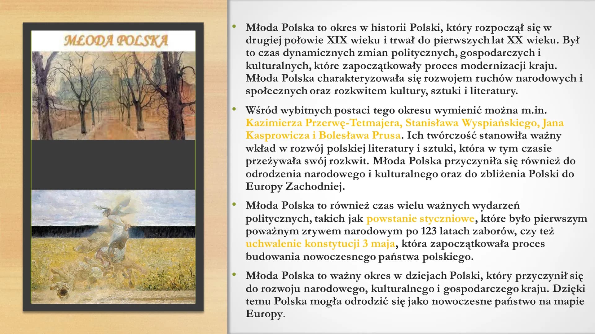 Młoda
Polska
Malczews Autoportretz Thanatose 1915 MŁODA POLSKA
Młoda Polska to okres w historii Polski, który rozpoczął się w
drugiej połowi