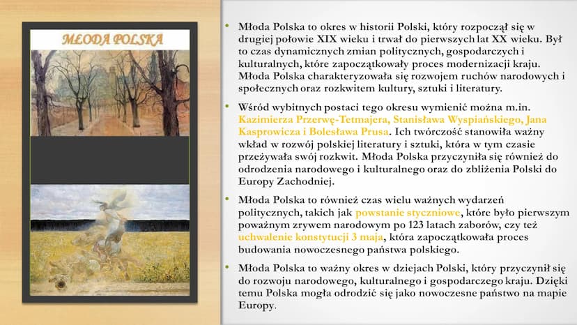 Młoda
Polska
Malczews Autoportretz Thanatose 1915 MŁODA POLSKA
Młoda Polska to okres w historii Polski, który rozpoczął się w
drugiej połowi