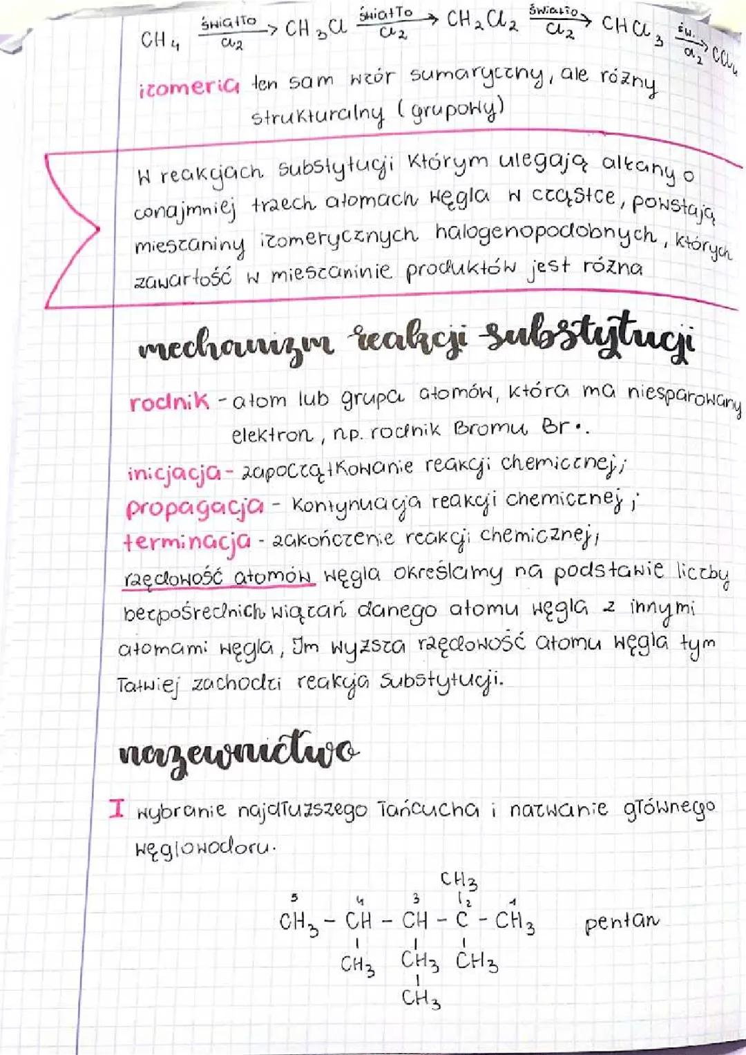 Mechanizm Substytucji i Nazewnictwo Alkanów — Chemia Organiczna