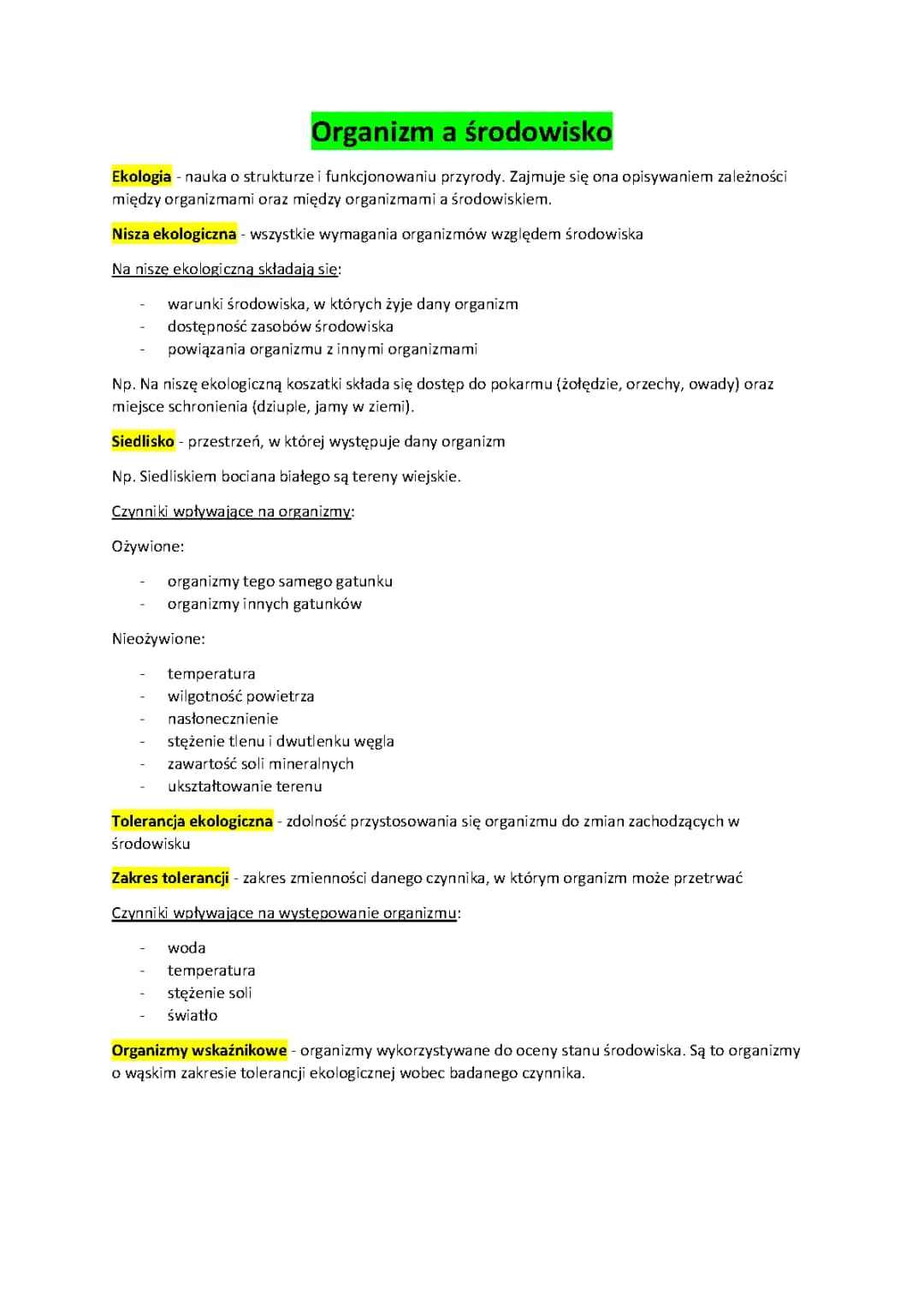 Organizm a środowisko