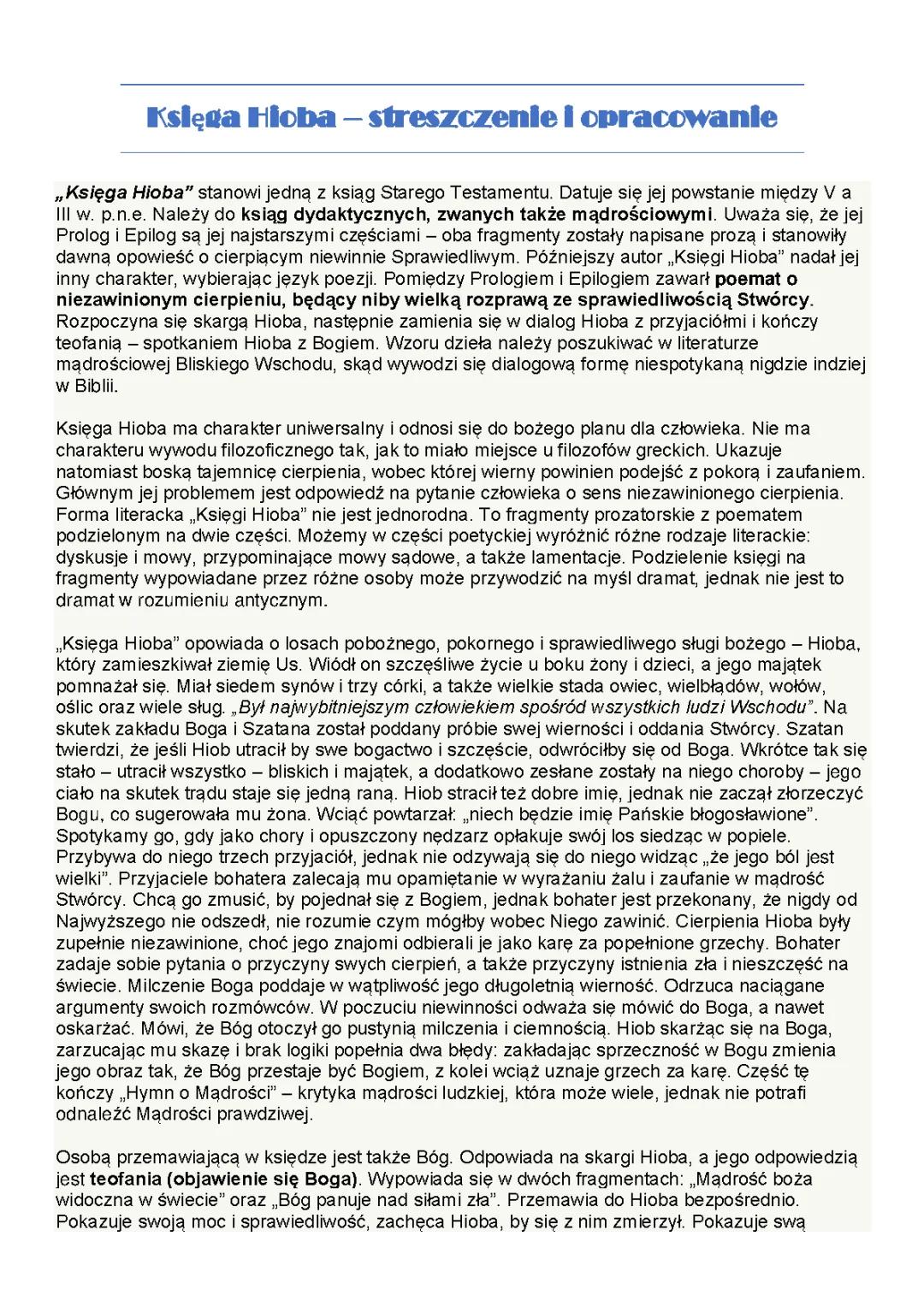 Księga Hioba – szczegółowe streszczenie i analiza