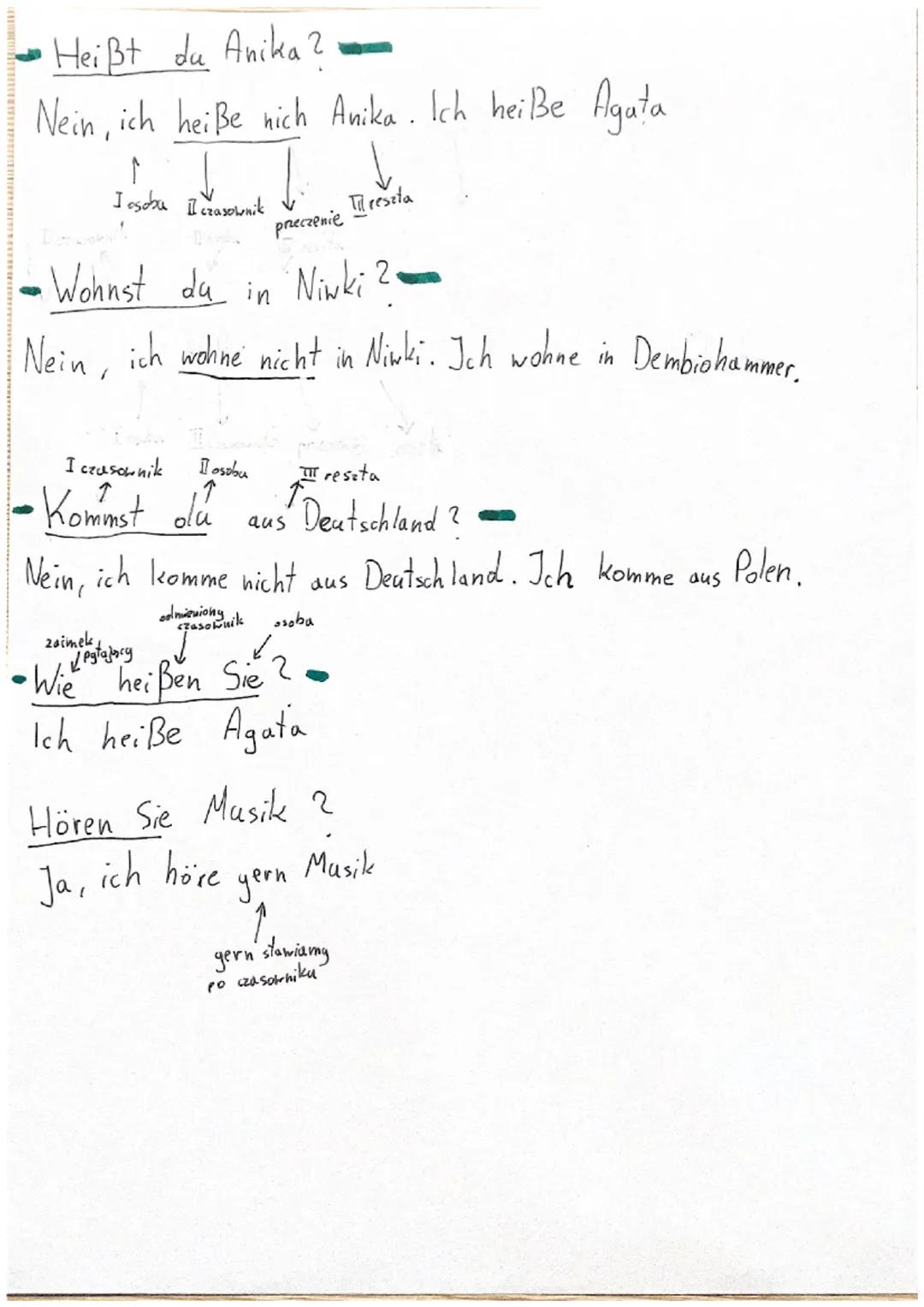 I regelgial
- pytania
Wie heißt du 2
Woher kommst du 2
Wo wohnst du
2
Wie alt bist du?
Was machst du
(
ich (ja)
du(ty)
er/sie/es (on/onalone