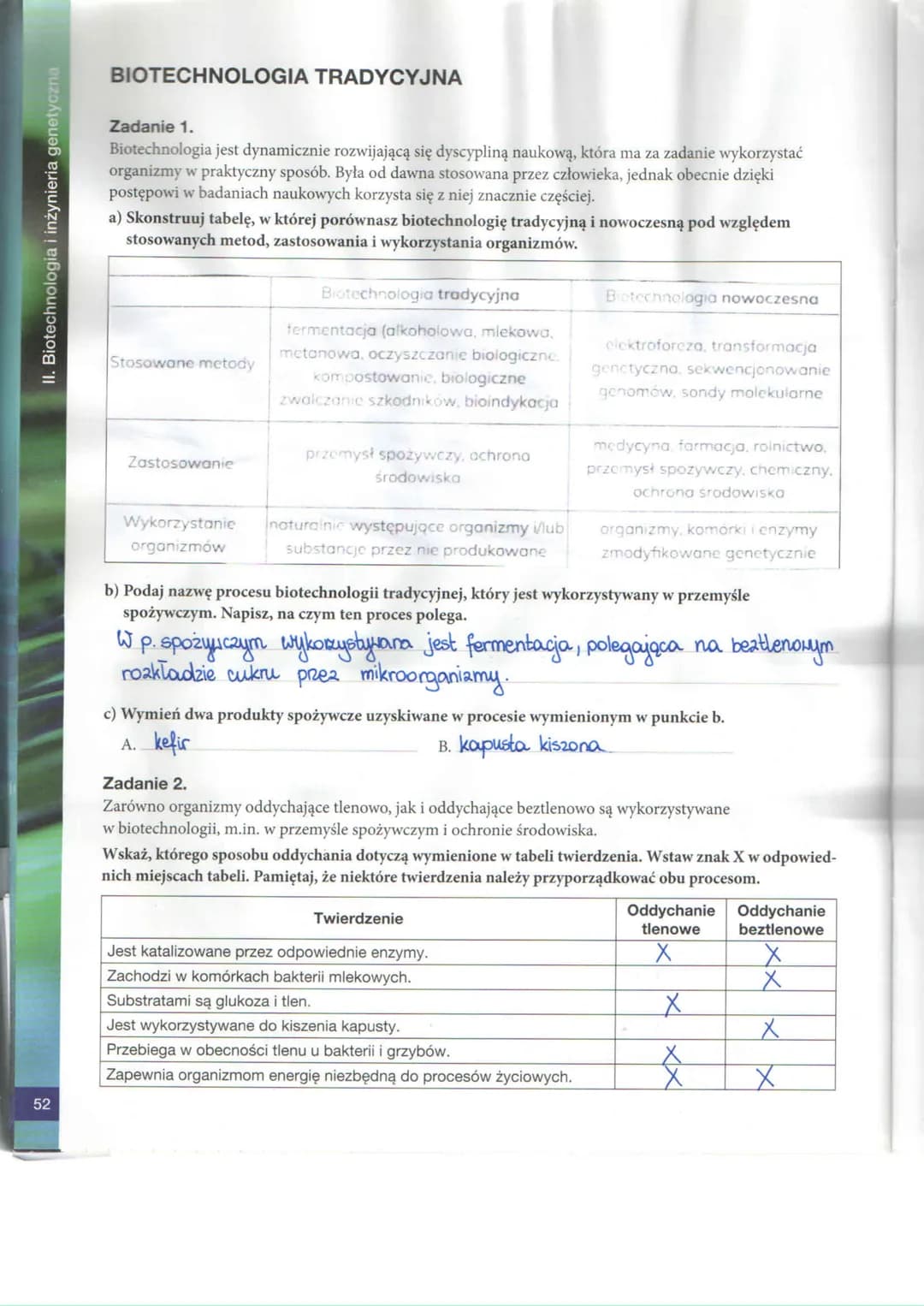 II. Biotechnologia i inżynieria genetyczna
52
BIOTECHNOLOGIA TRADYCYJNA
Zadanie 1.
Biotechnologia jest dynamicznie rozwijającą się dyscyplin