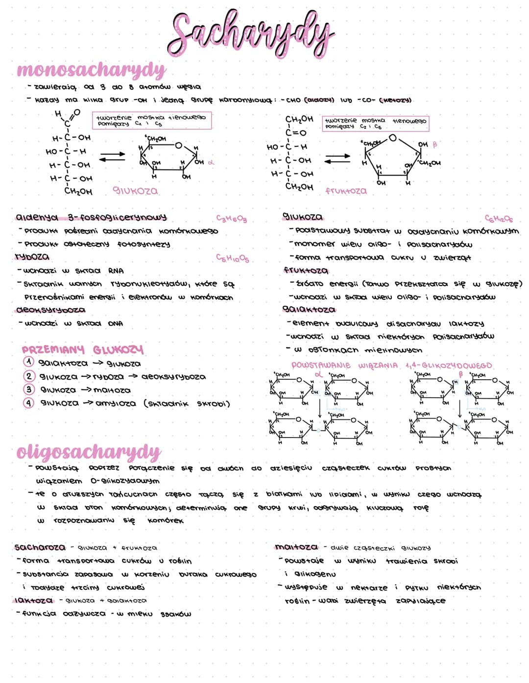 monosacharydy
- zawierają od 3 do 8 atomów węgia
Kazay ma kilka grup -OH i jedną grupę karbonylową: - CHO (aldozy) lub -CO- (Ketozy)
H
H-C-O