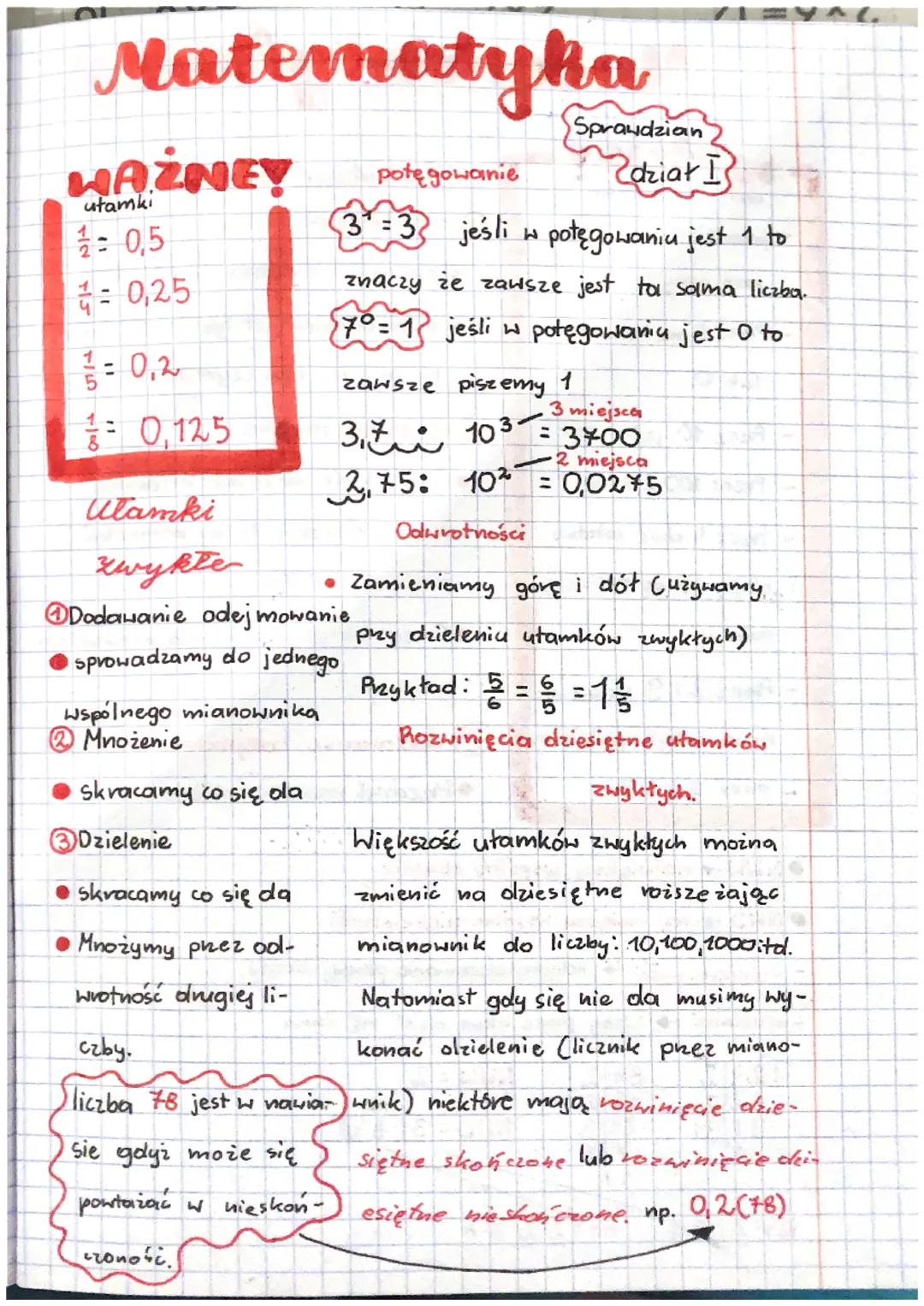 Matematyka
utamki
= 0,5
= 0,25
= 0,2
0,125
wspólnego mianownika
Mnożenie
skracamy co się ola
Dzielenie
skracamy co się da
Mnożymy przez ool-