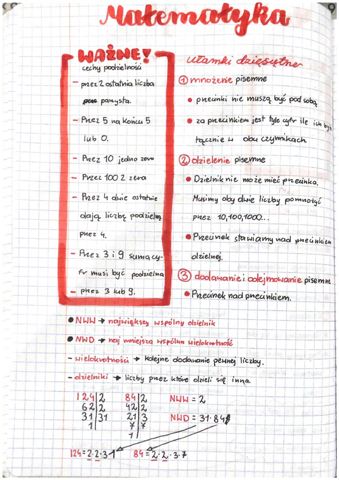 Matematyka
utamki
= 0,5
= 0,25
= 0,2
0,125
wspólnego mianownika
Mnożenie
skracamy co się ola
Dzielenie
skracamy co się da
Mnożymy przez ool-