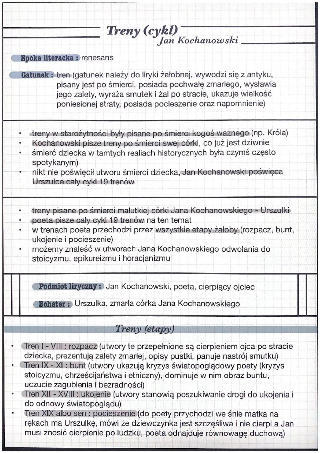 Treny Jan Kochanowski opracowanie 