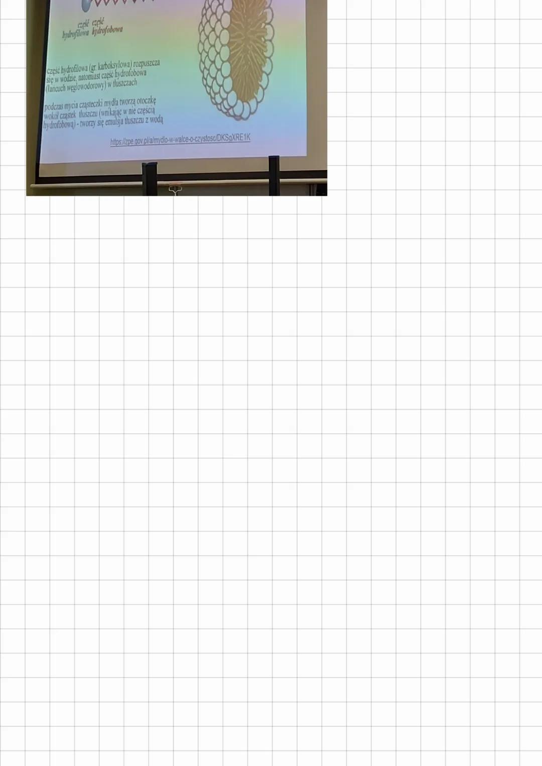 Mydła
1. Czym są mydła ?
To sole sodowe lub potasowe wyższych kwasów karboksylonych.
2. Zachowanie mydła w
wodie
Mydła sodowe i potasowe to 