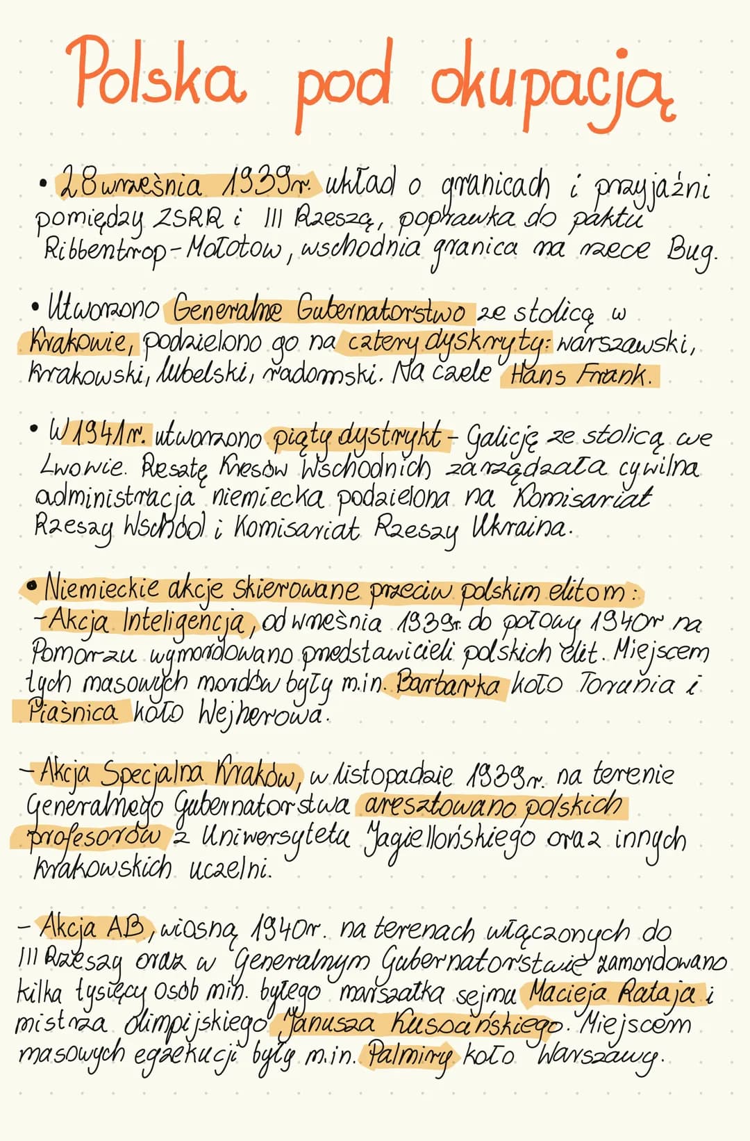Polska pod okupacją
●
28 września 1939 r. układ o granicach i przyjaźni
pomiędzy ZSRR ; III Rzeszą, poprawka do paktu
Ribbentrop-Małotow, ws