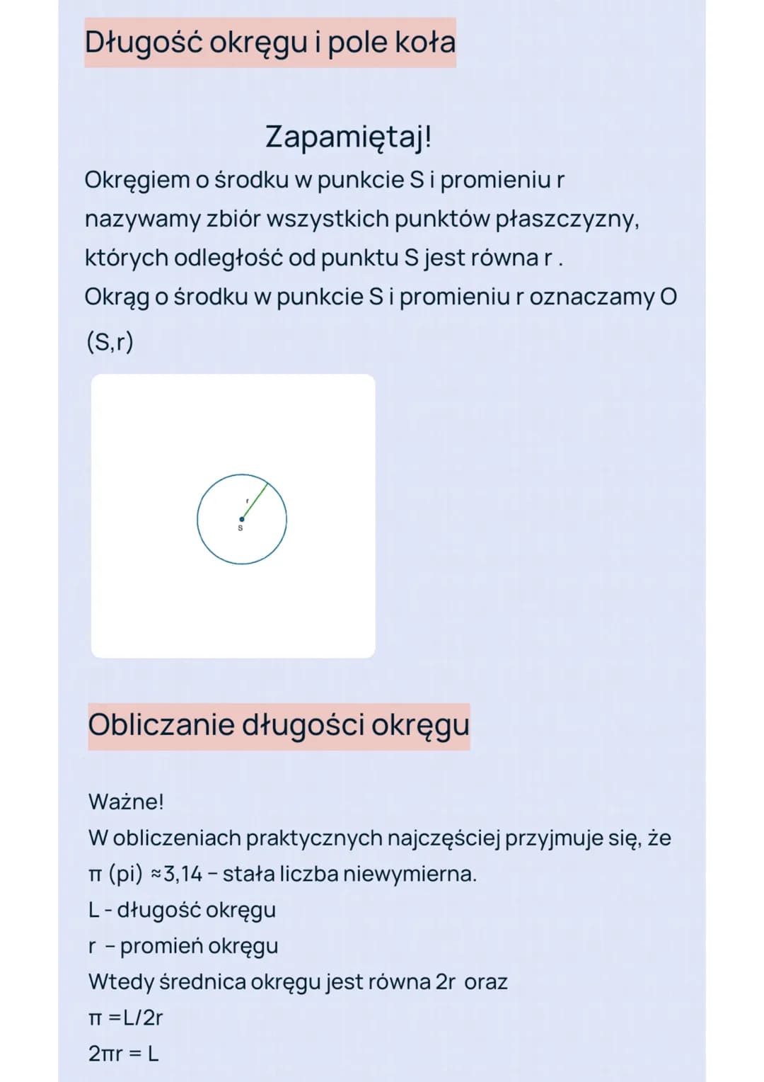 <h2 id="dugookrgu">Długość okręgu</h2>
<p>Jak obliczyć długość okręgu<br />
Okręgiem o środku w punkcie S i promieniu r nazywamy zbiór wszys