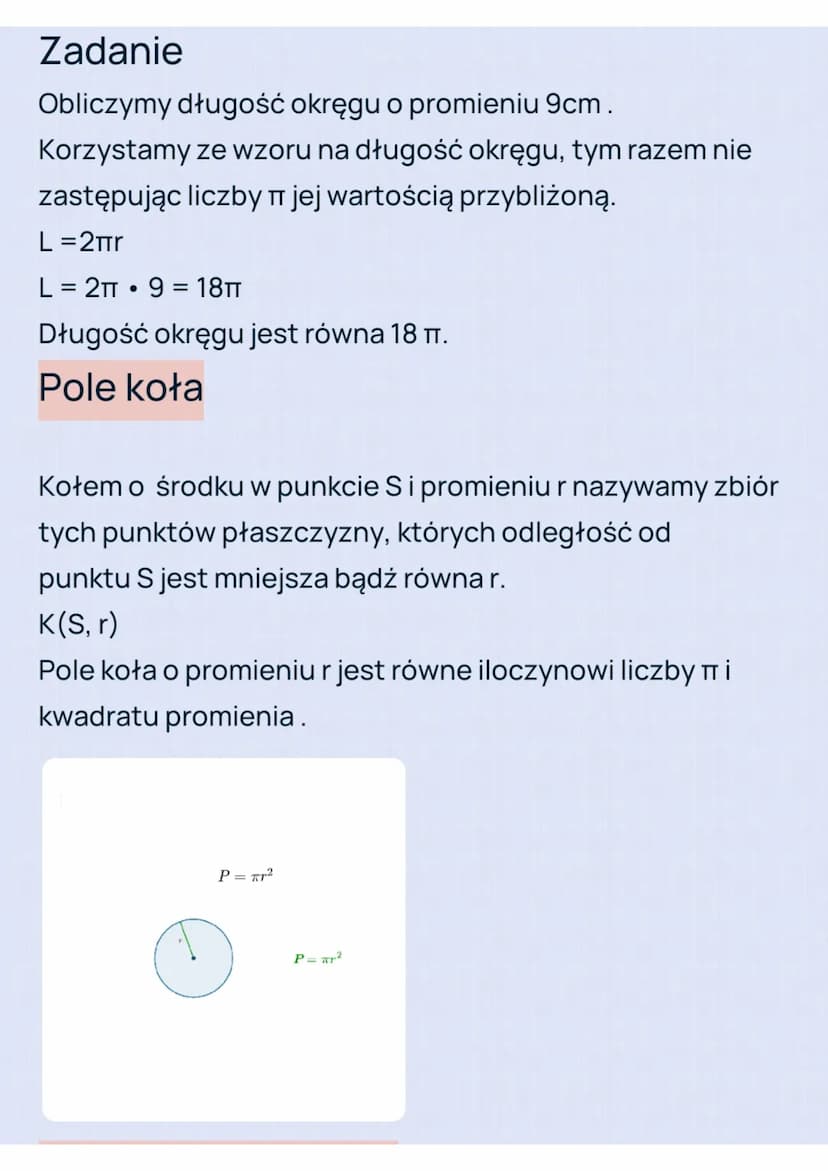 <h2 id="dugookrgu">Długość okręgu</h2>
<p>Jak obliczyć długość okręgu<br />
Okręgiem o środku w punkcie S i promieniu r nazywamy zbiór wszys