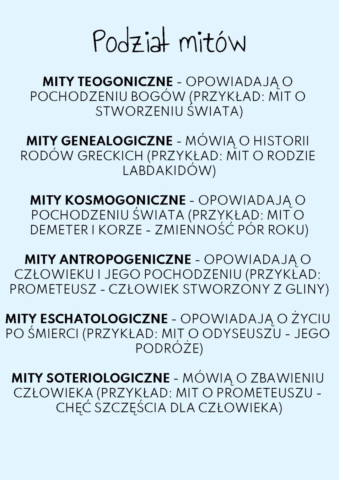 Rodzaje mitów i ich funkcje