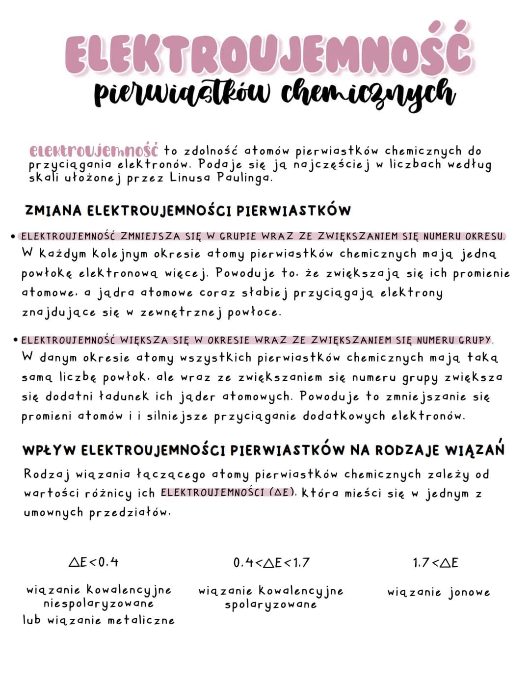 ●
ELEKTROUJEMNOŚĆ
pierwiastków chemicznych
elektroujemność to zdolność atomów pierwiastków chemicznych do
przyciągania elektronów. Podaje si